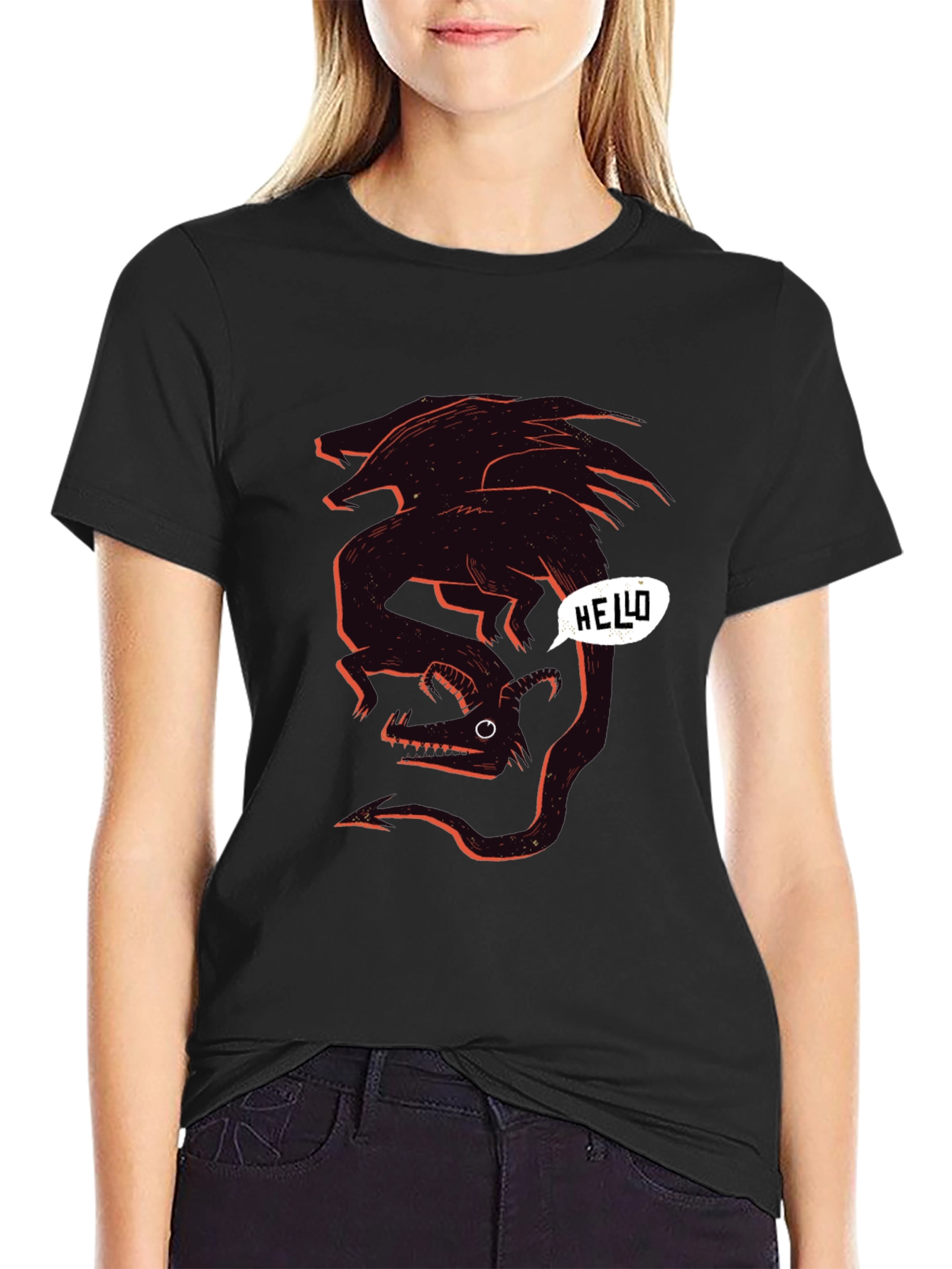 Graphic Black Tee - Dragon Hello