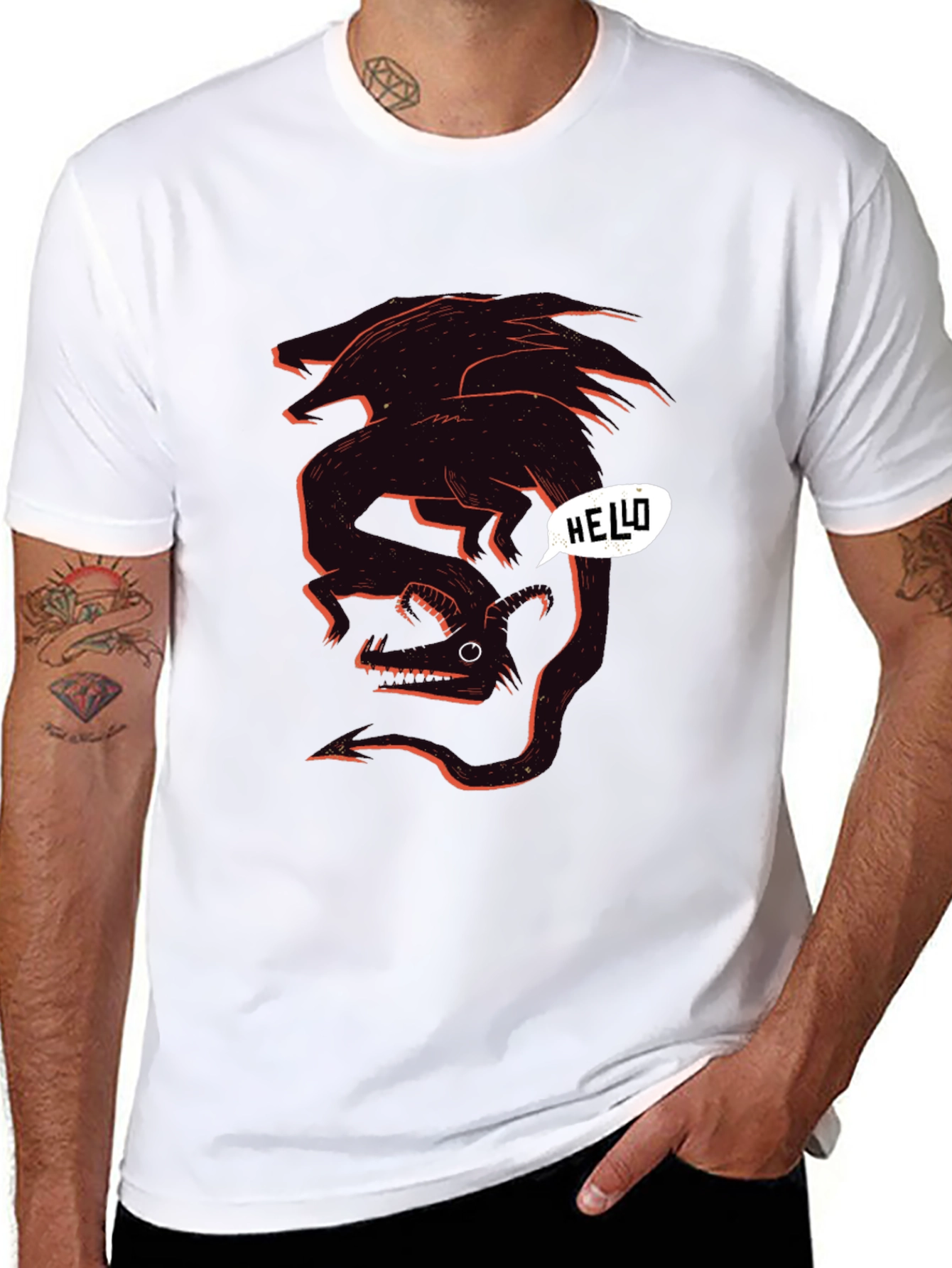Graphic Black Tee - Dragon Hello