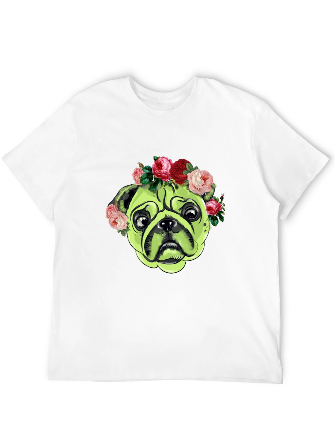 Pug with Floral Crown Graphic T-Shirt