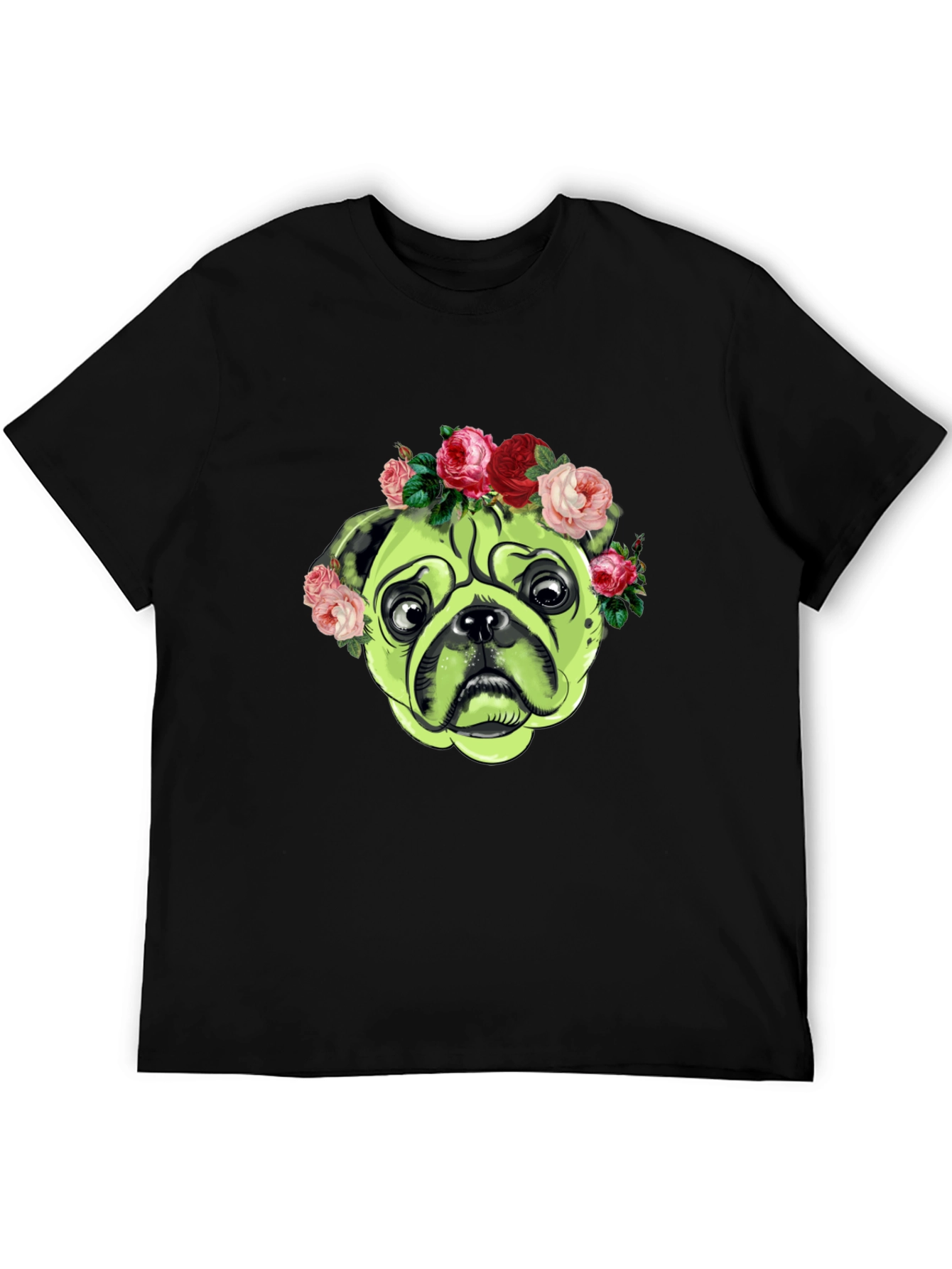 Pug with Floral Crown Graphic T-Shirt