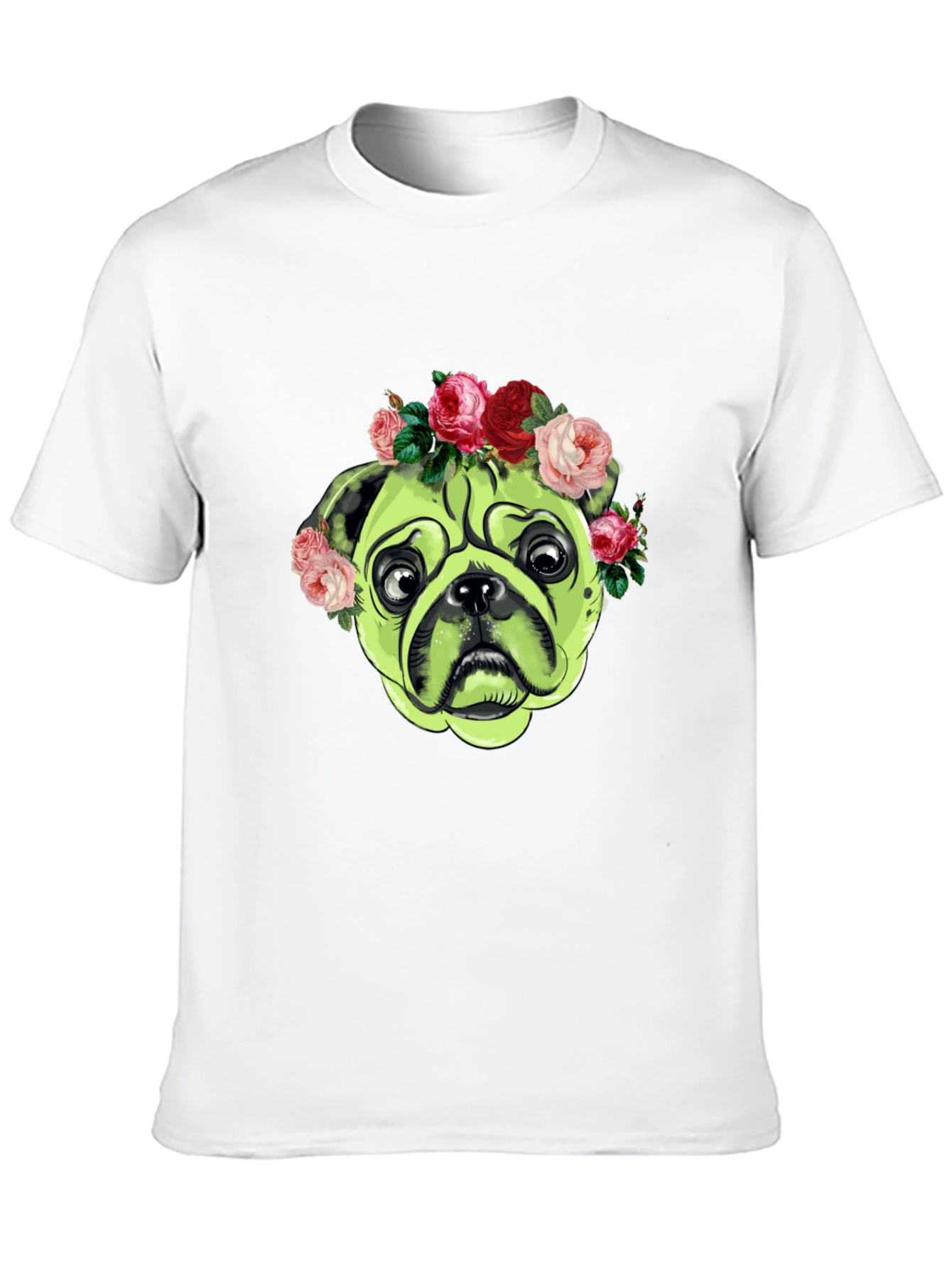 Pug with Floral Crown Graphic T-Shirt