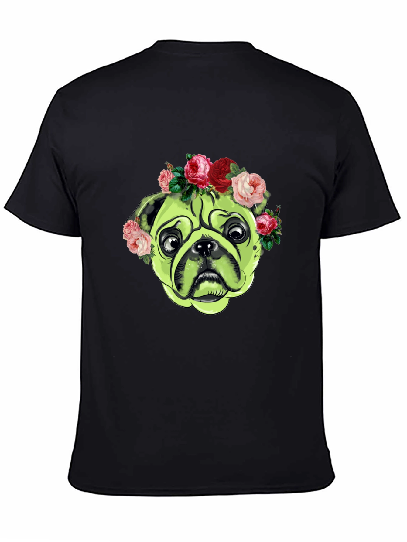 Pug with Floral Crown Graphic T-Shirt