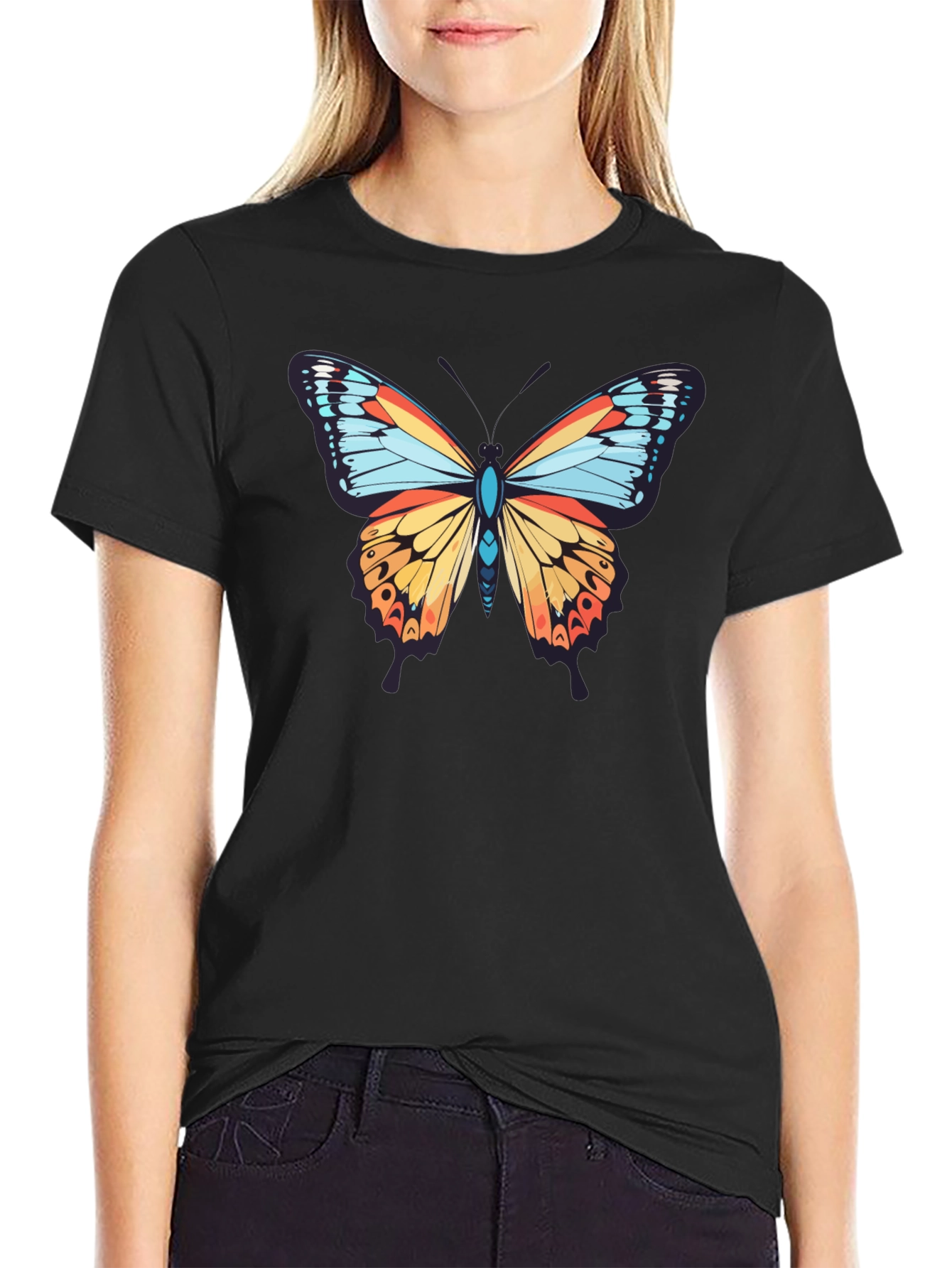 Butterfly Graphic Print Crew Neck T-Shirt