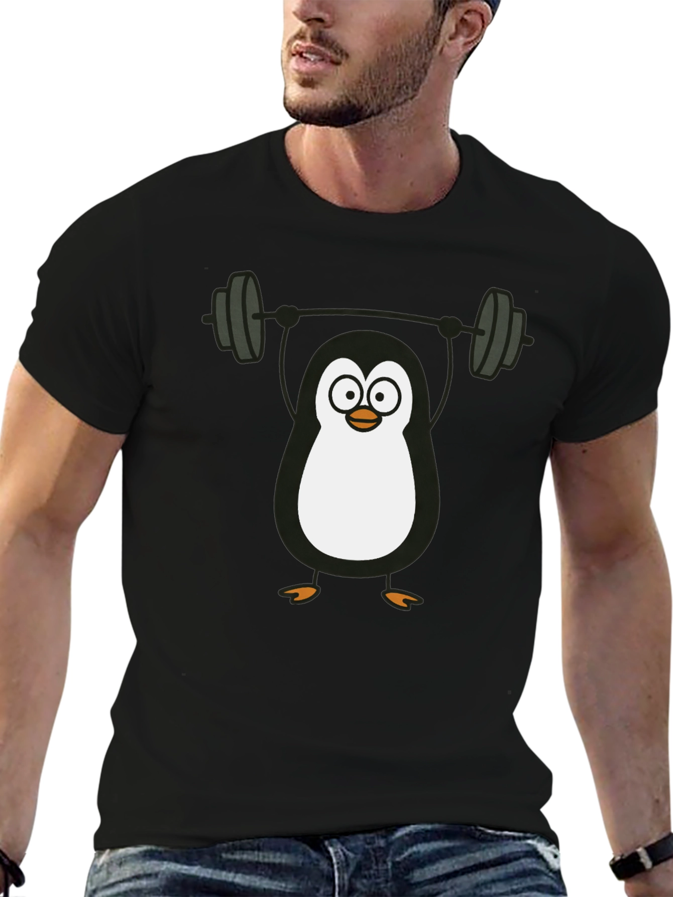 Penguin Lifting Weights Graphic Tee - Black