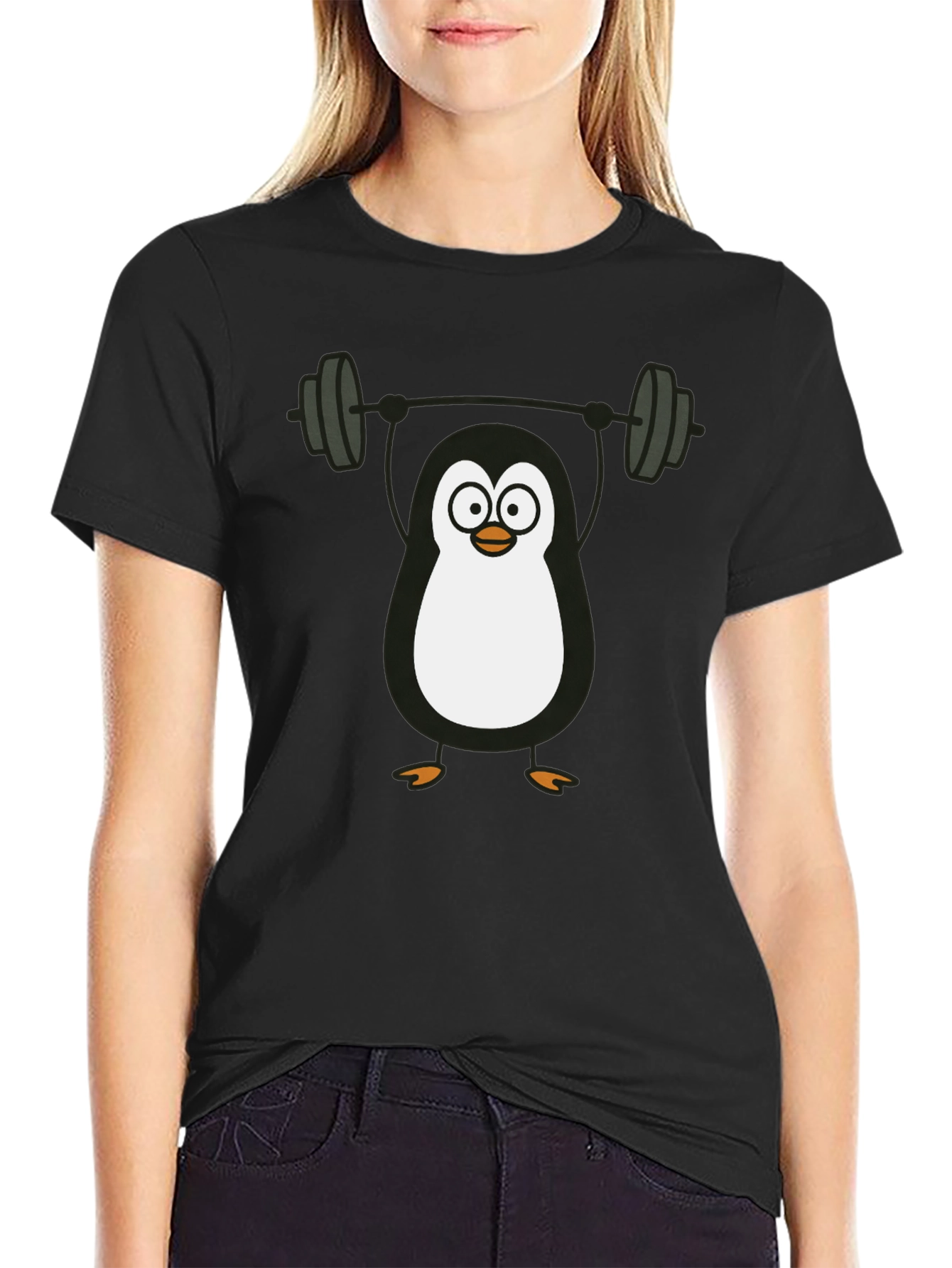 Penguin Lifting Weights Graphic Tee - Black