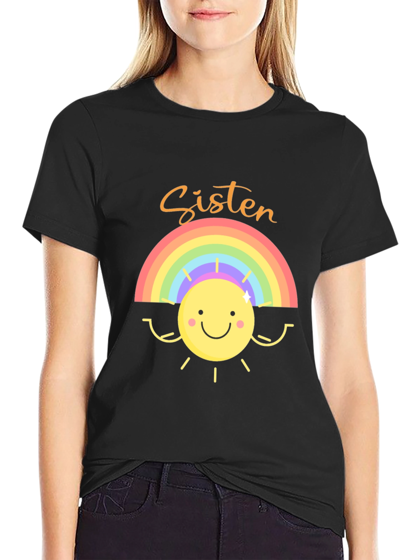 Sister Rainbow Graphic T-Shirt - Cute Family Tee