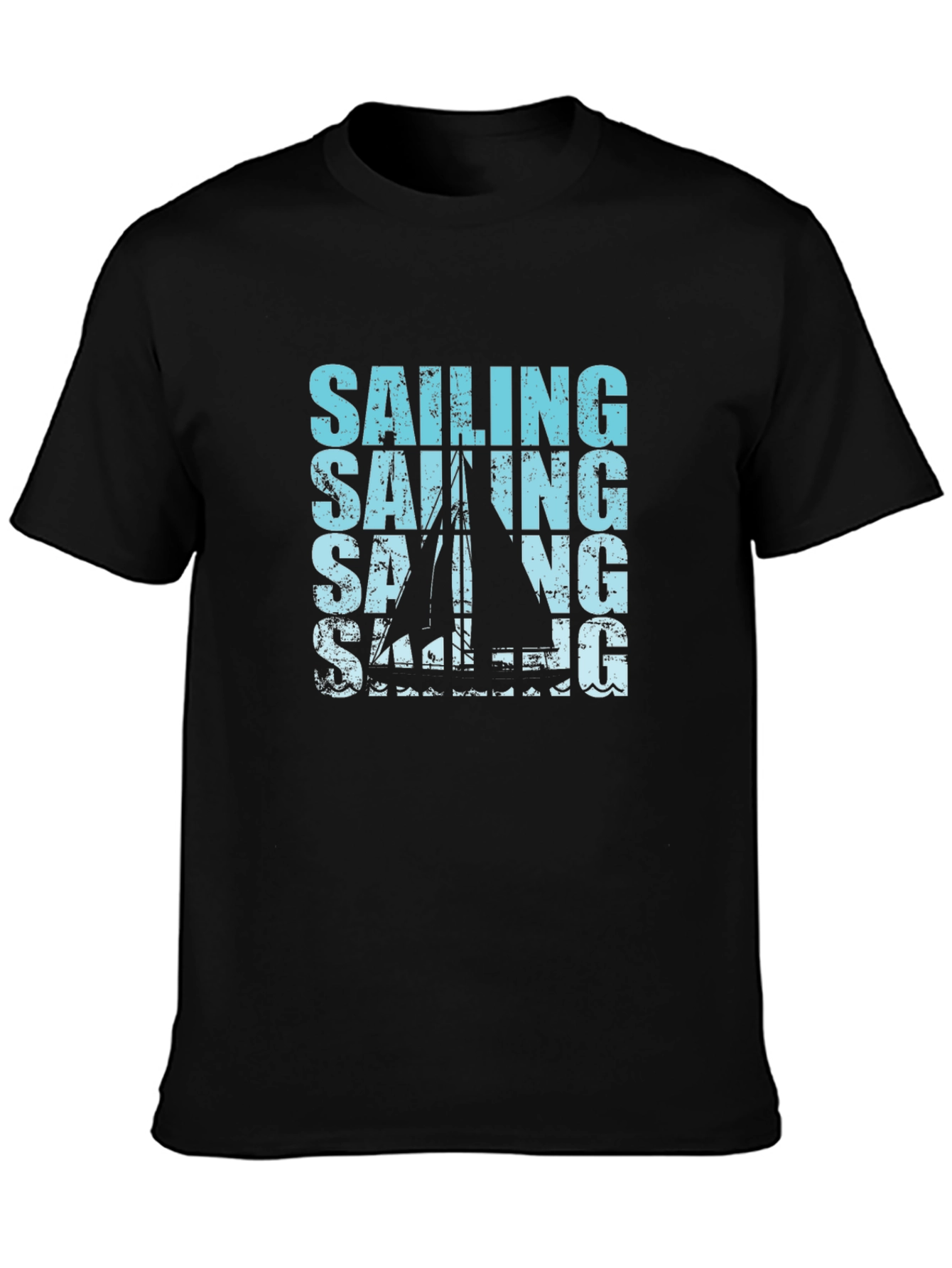 Sailing Graphic Print Black T-Shirt