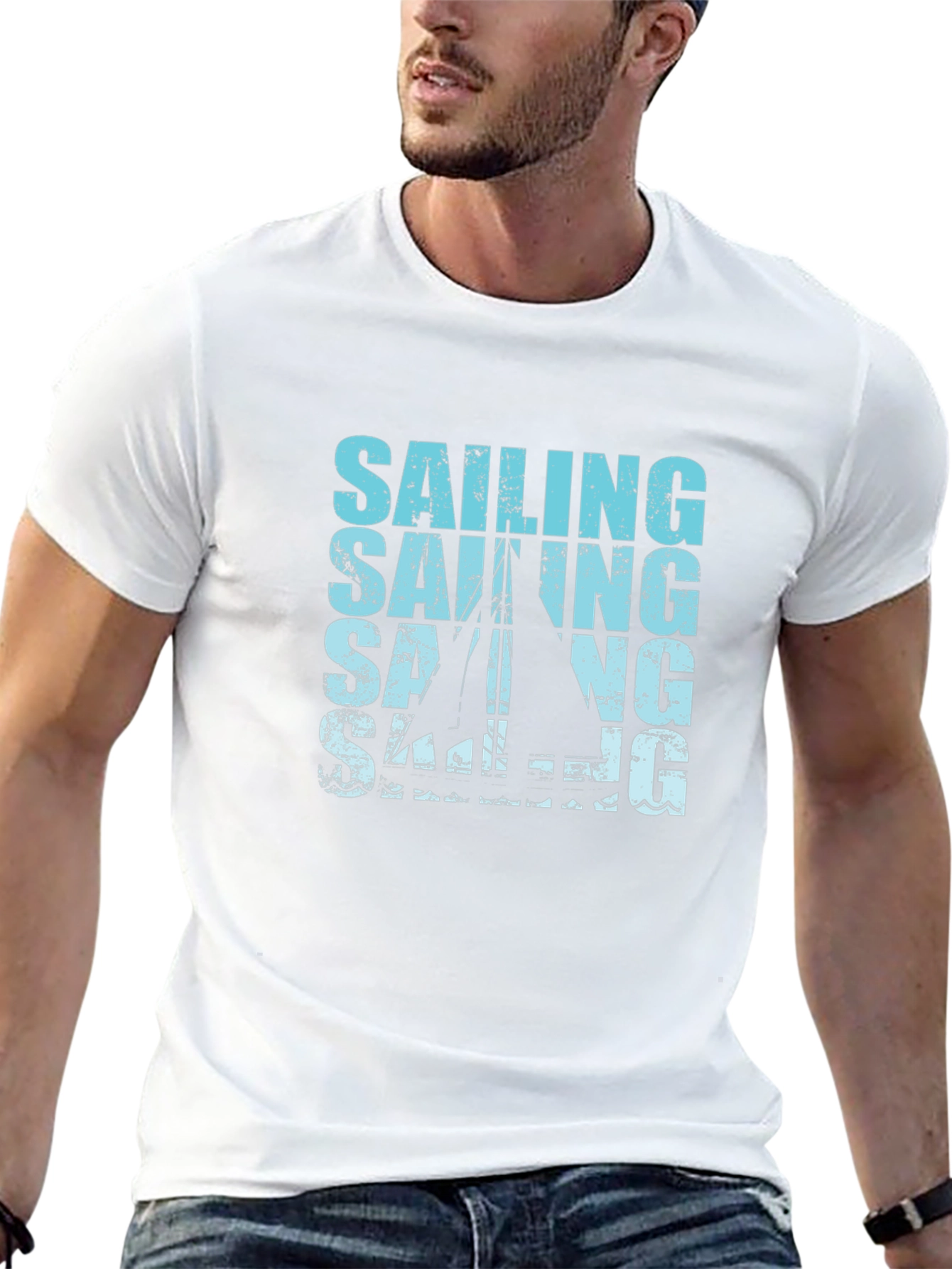 Sailing Graphic Print Black T-Shirt