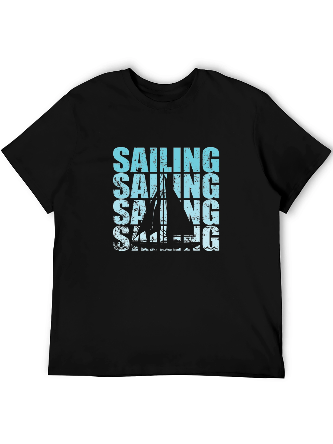 Sailing Graphic Print Black T-Shirt