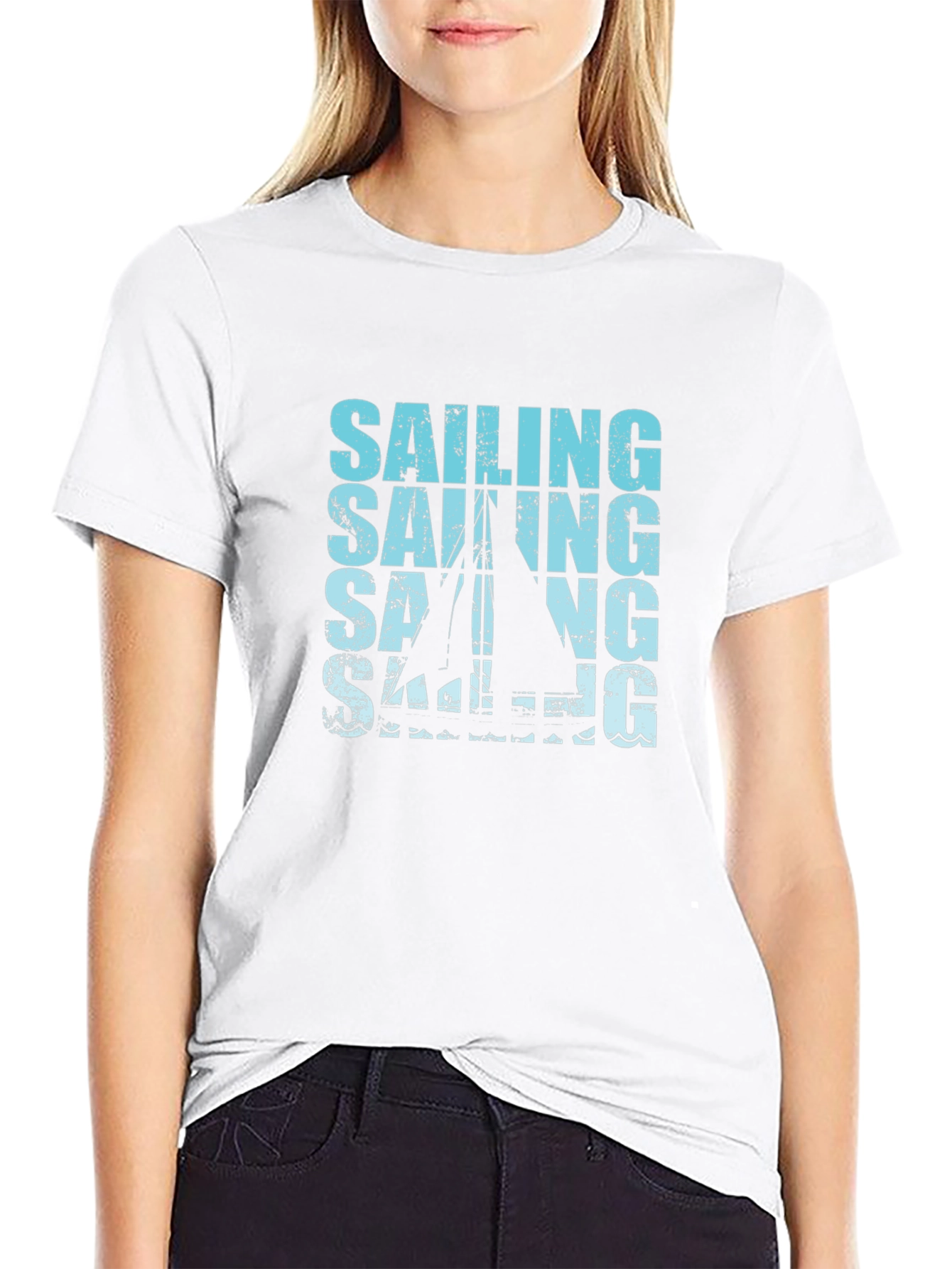 Sailing Graphic Print Black T-Shirt
