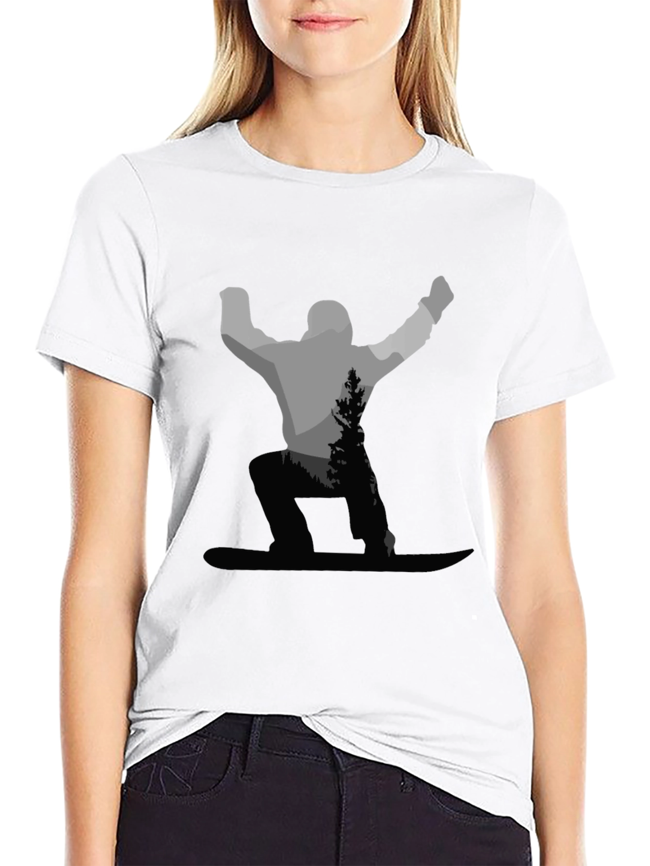 Snowboarder Graphic Tee - Black Cotton Blend Shirt