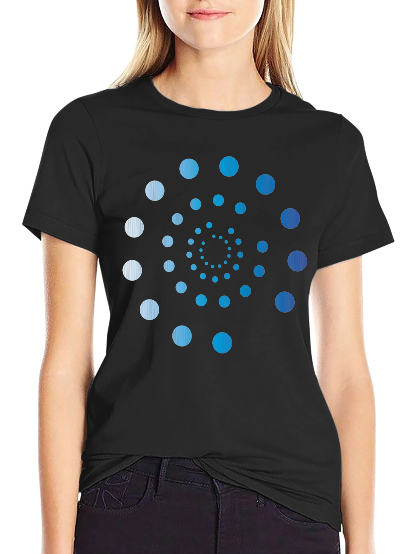 Stylish Spiral Dot Pattern Black T-Shirt