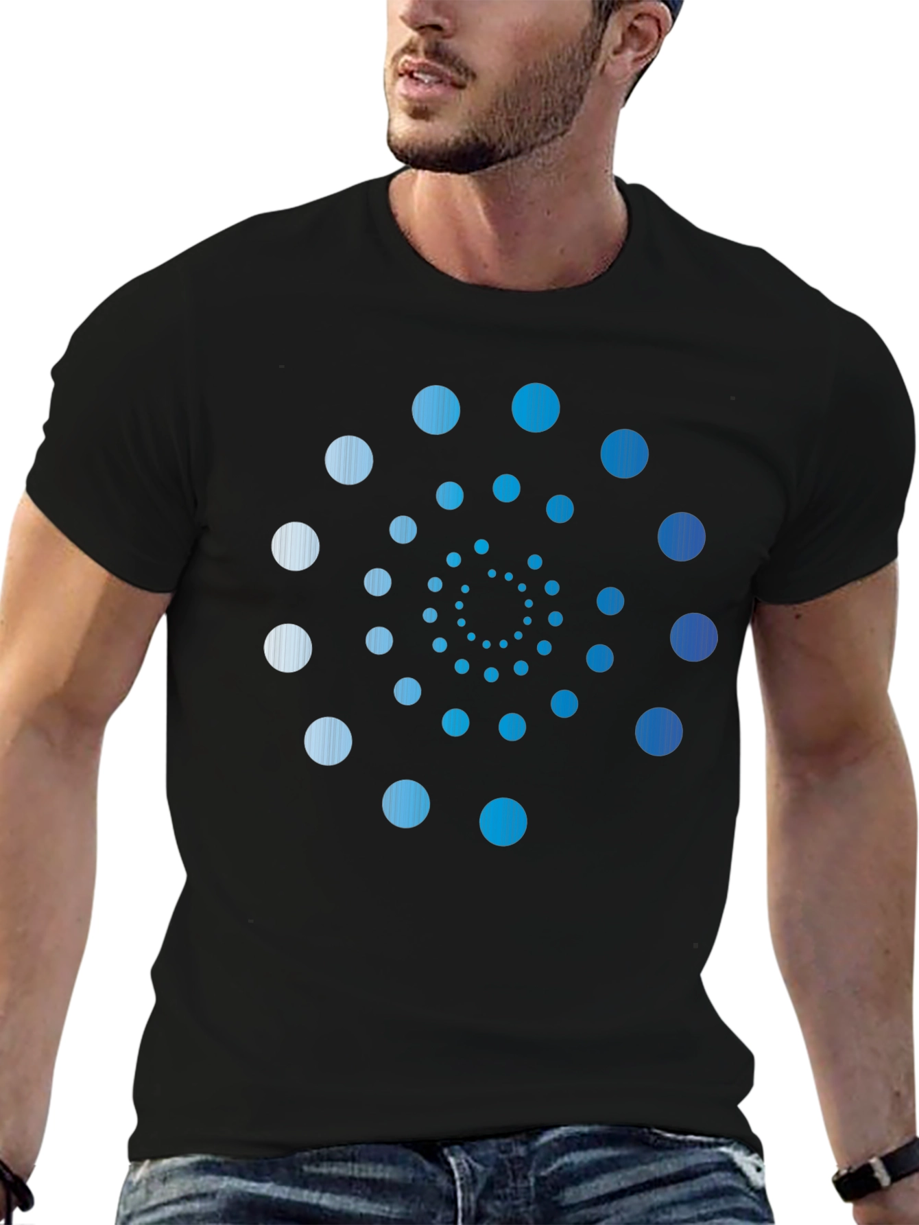 Stylish Spiral Dot Pattern Black T-Shirt