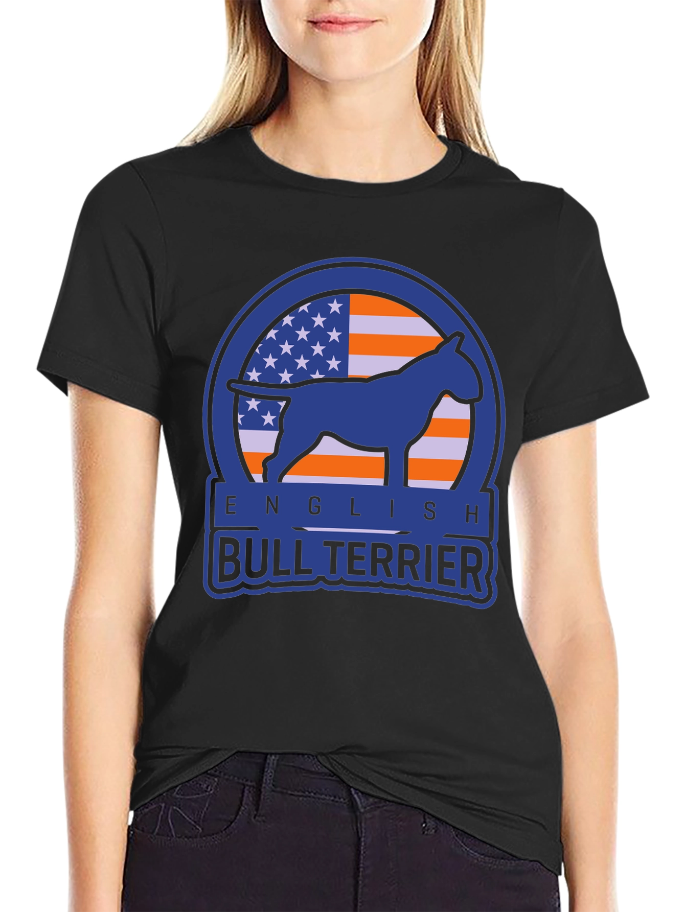 English Bull Terrier USA Flag Graphic T-Shirt