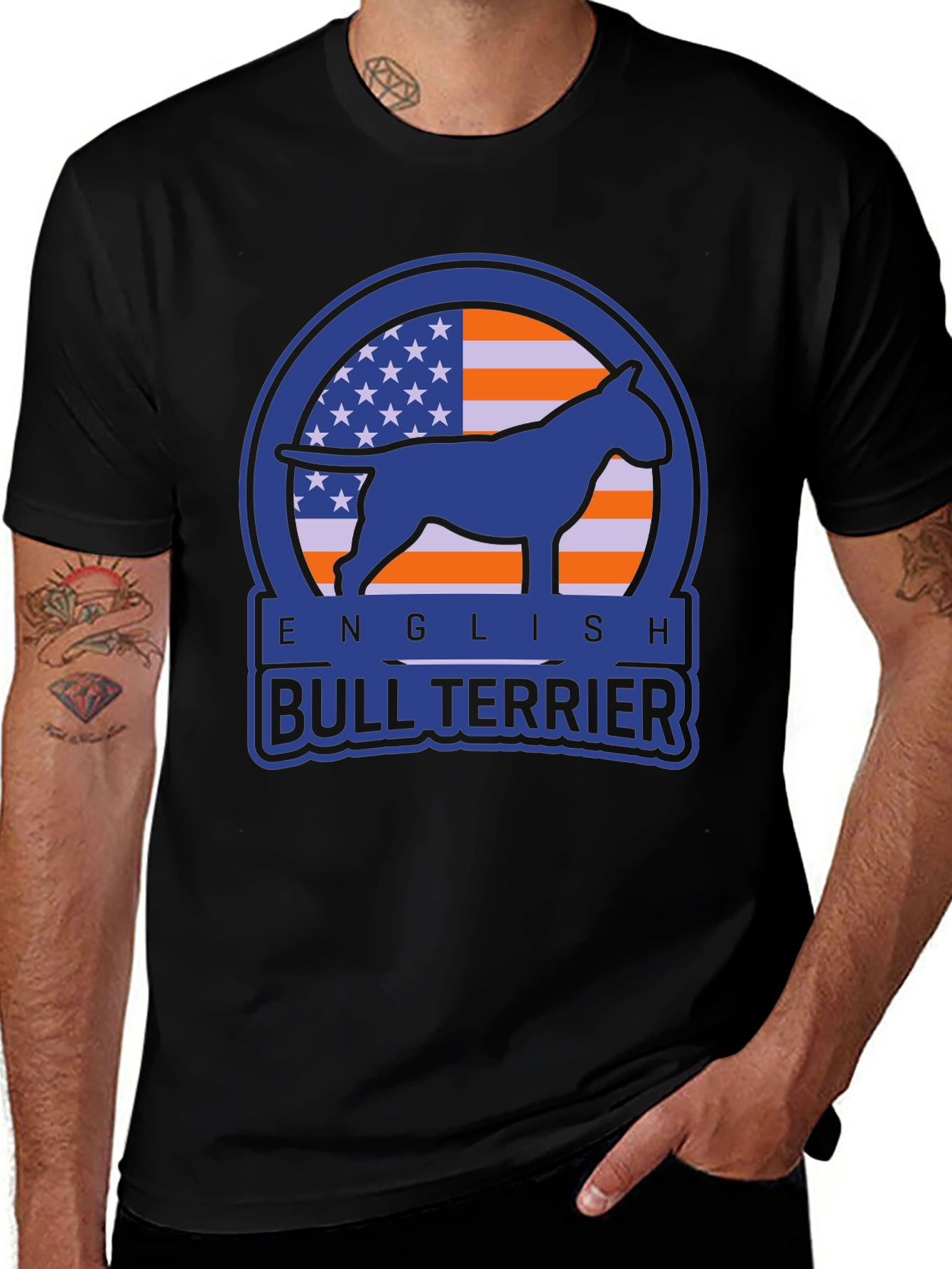 English Bull Terrier USA Flag Graphic T-Shirt
