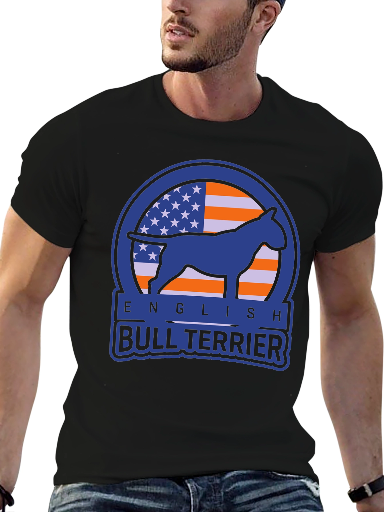 English Bull Terrier USA Flag Graphic T-Shirt