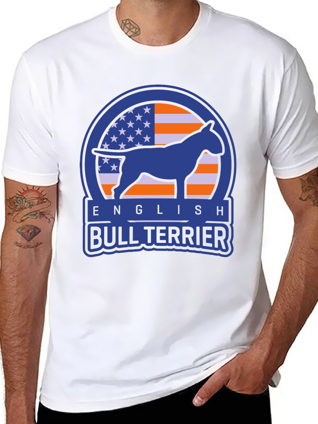 English Bull Terrier USA Flag Graphic T-Shirt