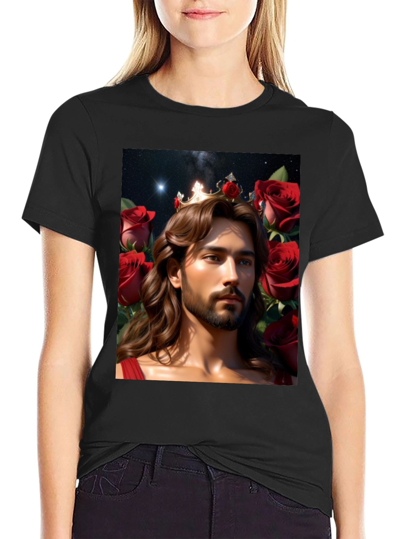 King Jesus Crowned in Roses Graphic Tee