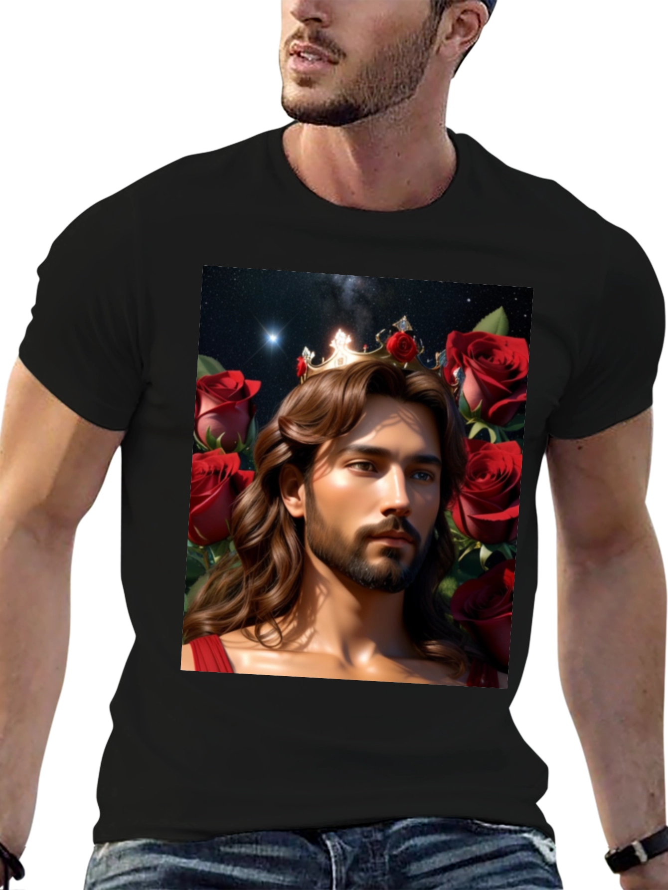 King Jesus Crowned in Roses Graphic Tee