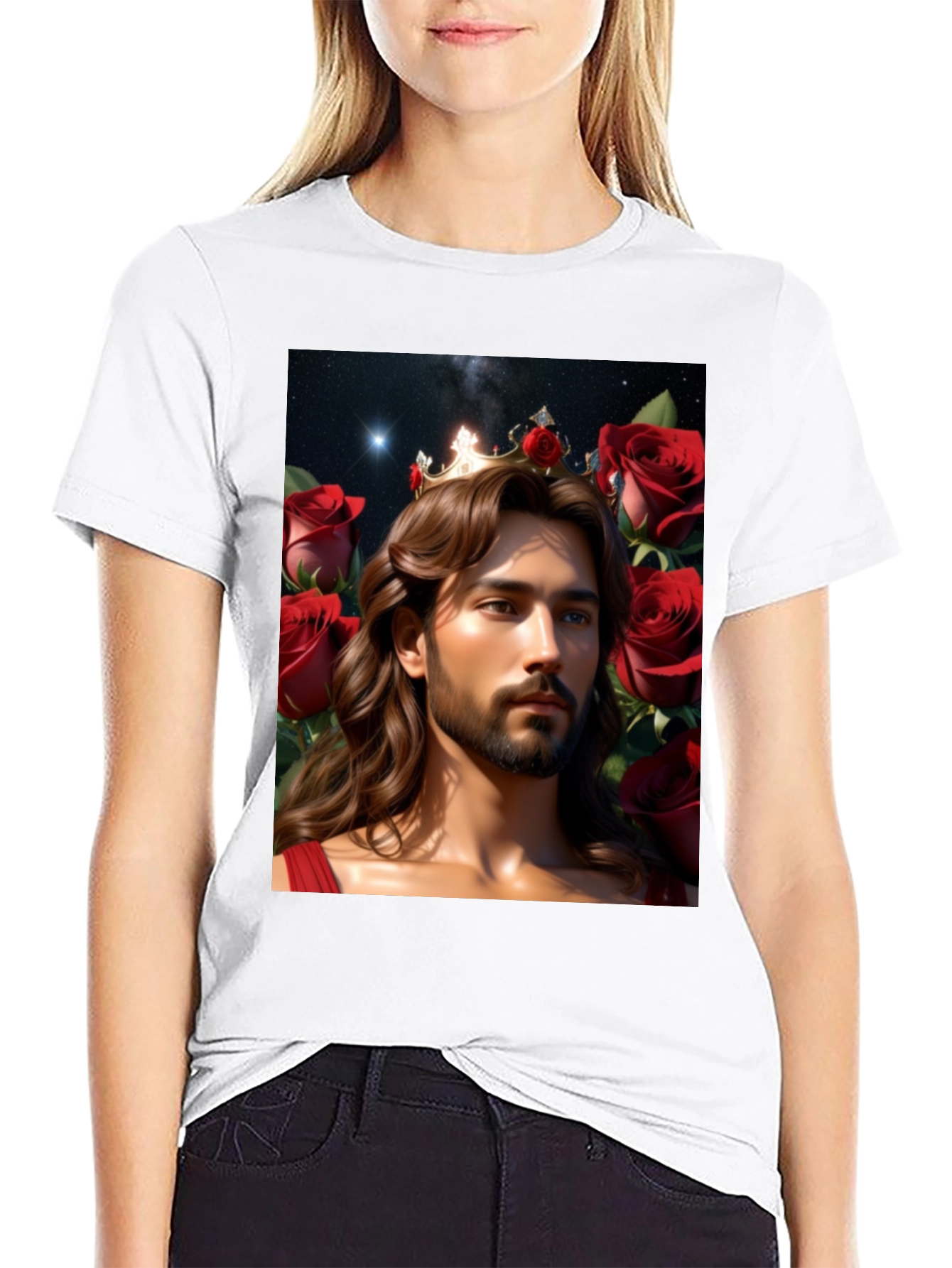 King Jesus Crowned in Roses Graphic Tee