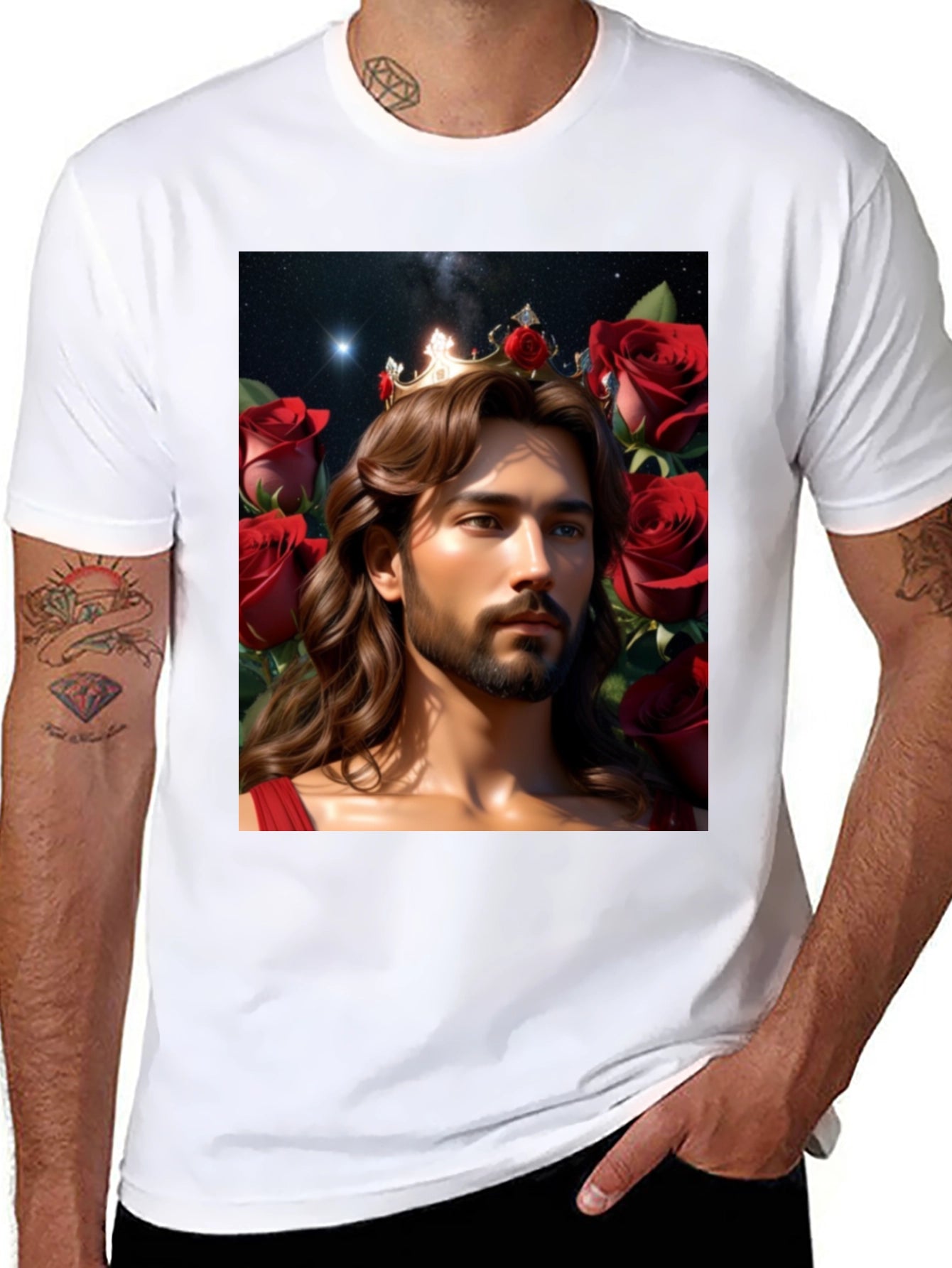 King Jesus Crowned in Roses Graphic Tee