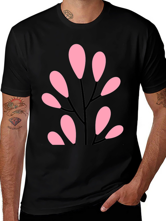 Stylish Black Tee with Abstract Pink Floral Design