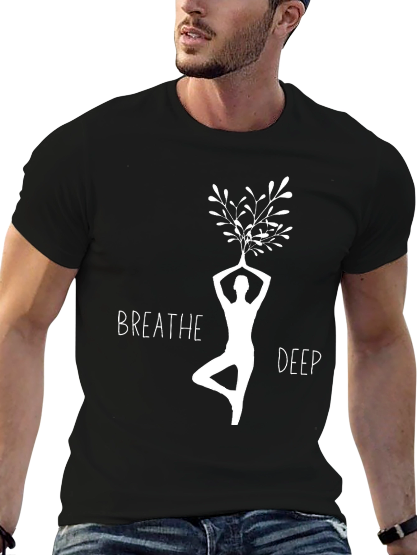 Breathe Deep Yoga Tree Pose Graphic T-Shirt