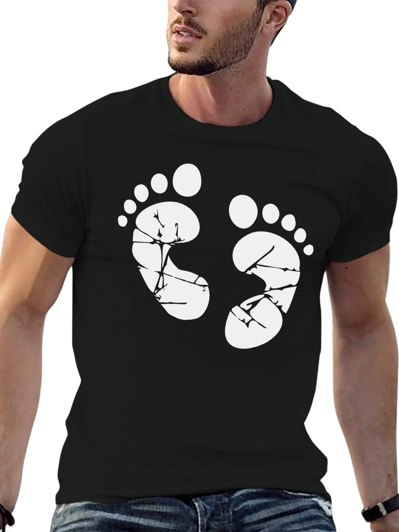 Baby Feet Graphic Print Black T-Shirt