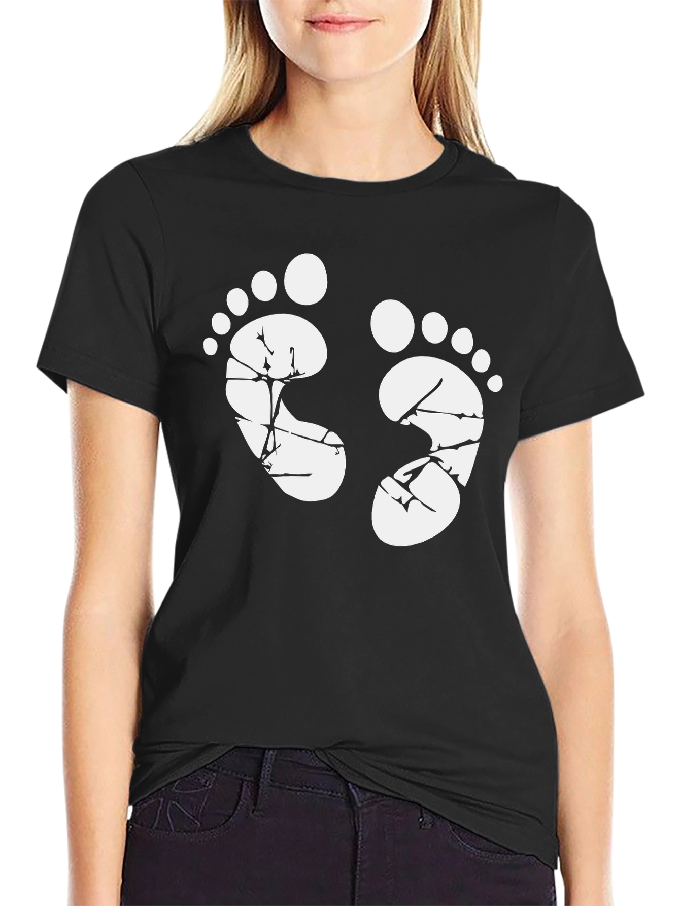Baby Feet Graphic Print Black T-Shirt
