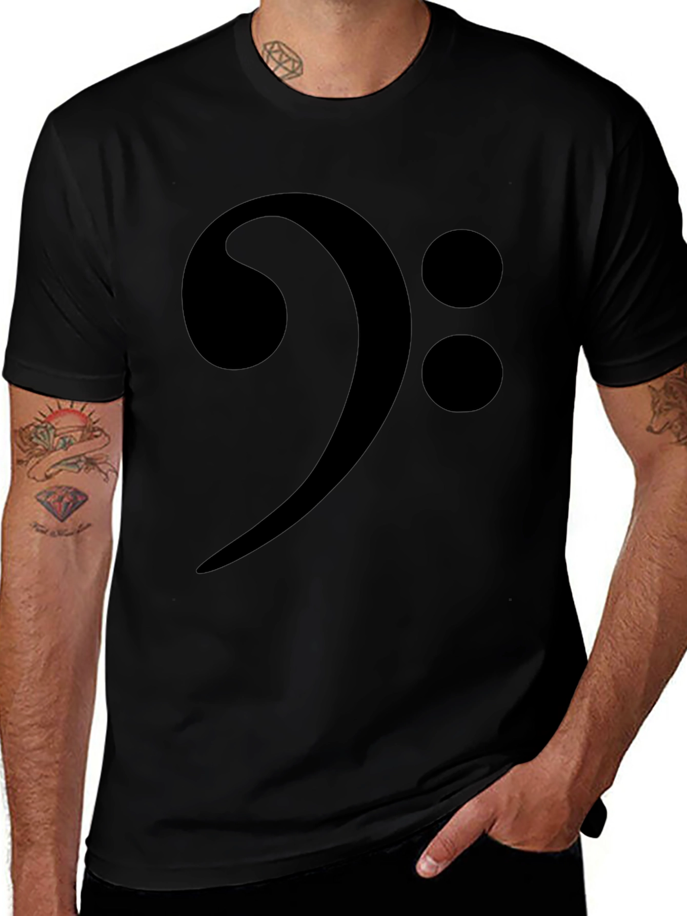 Bass Clef Black T-Shirt - Music Lover Tee