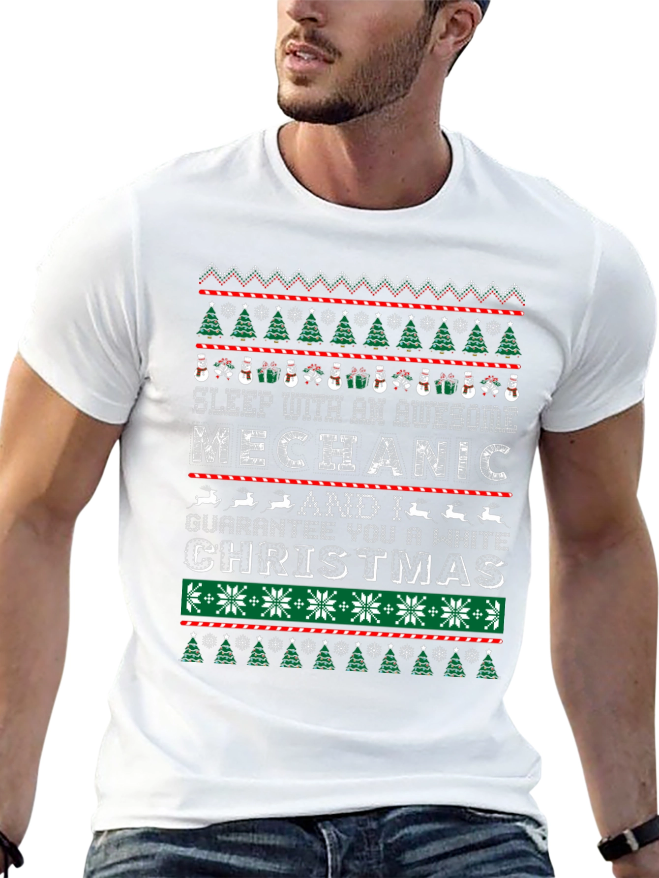 Mechanic Christmas Ugly Sweater Style T-Shirt