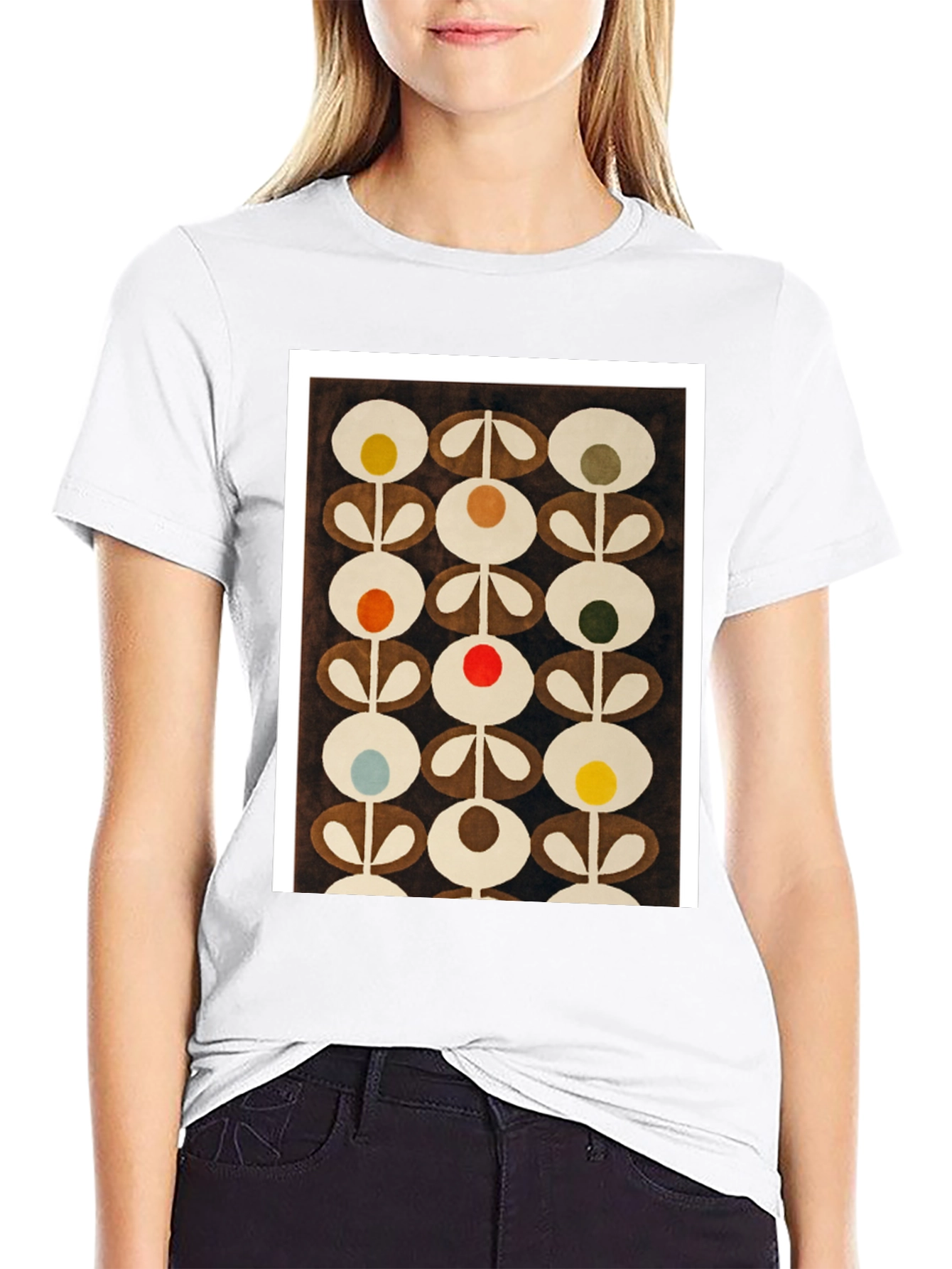 Retro Floral Pattern Graphic Tee - Black