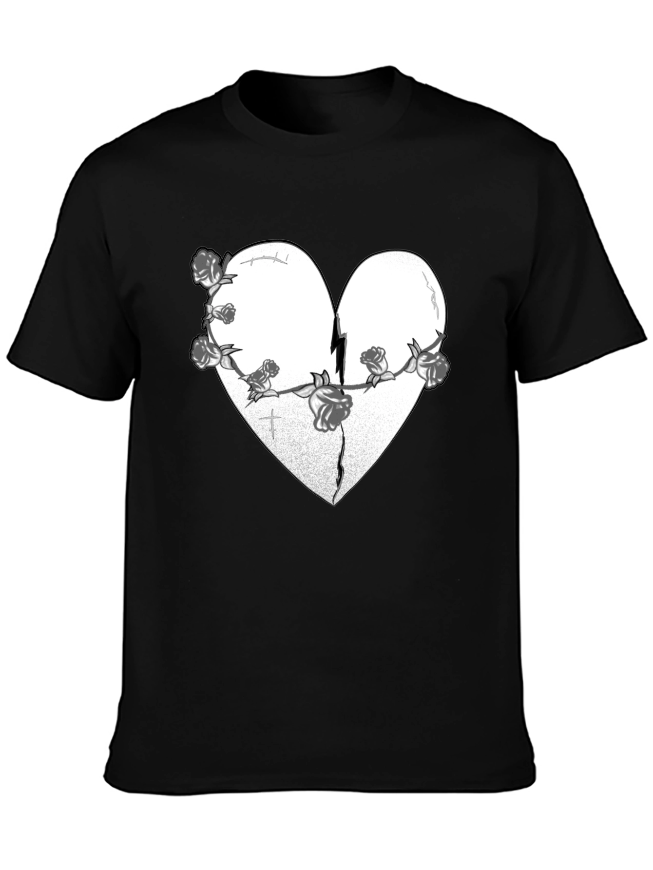Broken Heart Roses Graphic Tee - Black