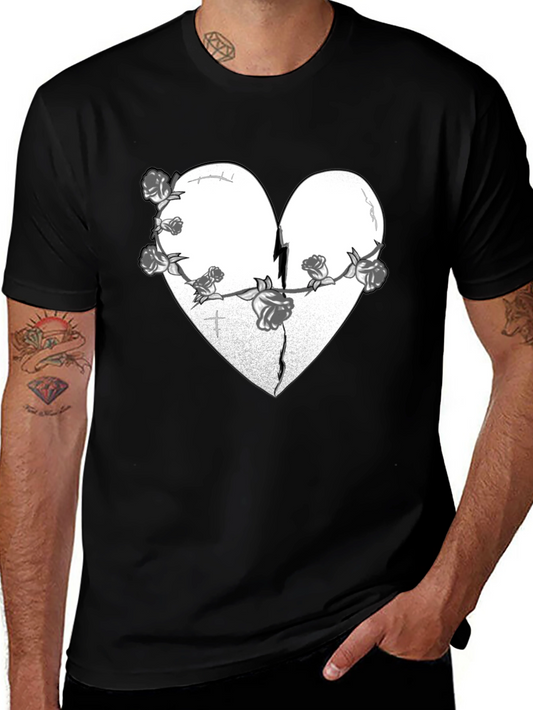Broken Heart Roses Graphic Tee - Black
