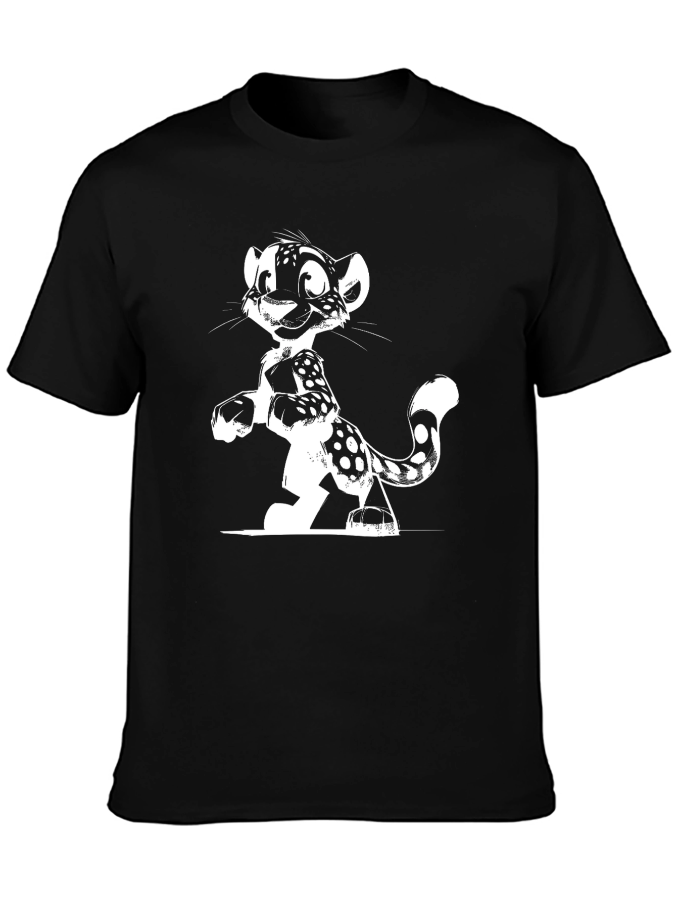 Cartoon Leopard Graphic Tee - Black