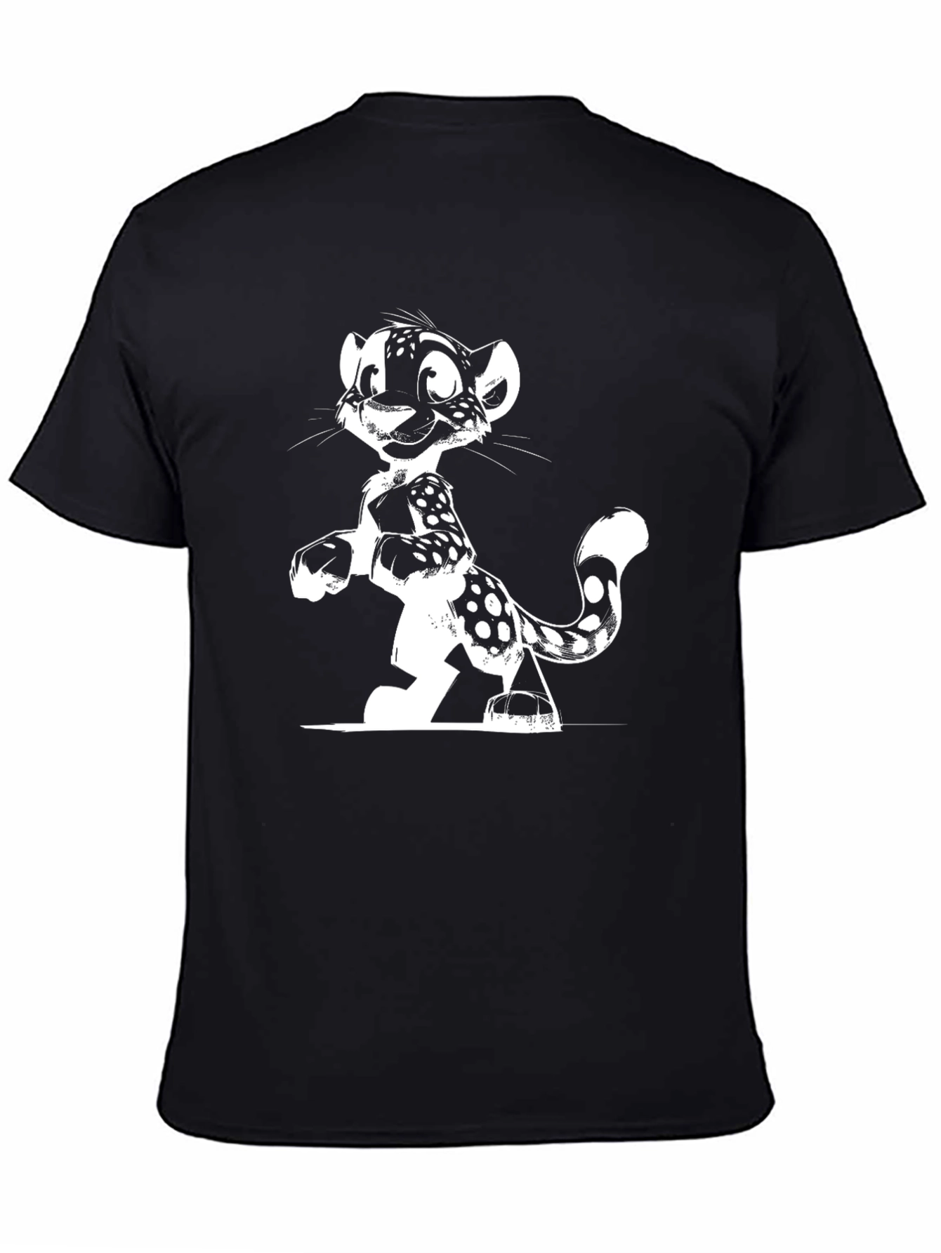 Cartoon Leopard Graphic Tee - Black
