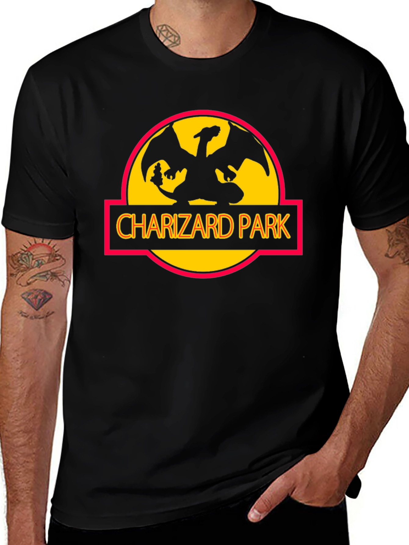Charizard Park Graphic Tee - Black Cotton T-Shirt