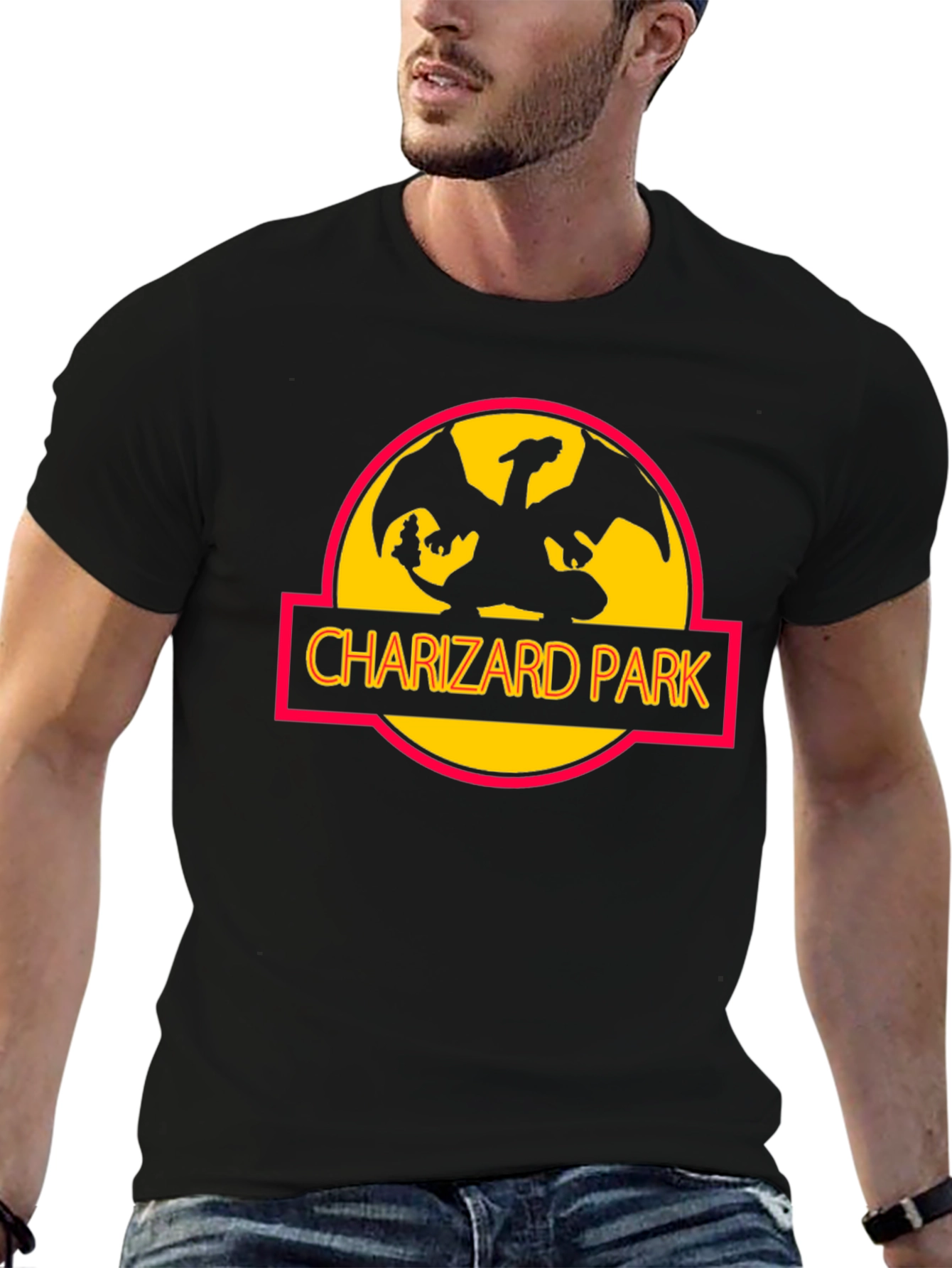 Charizard Park Graphic Tee - Black Cotton T-Shirt