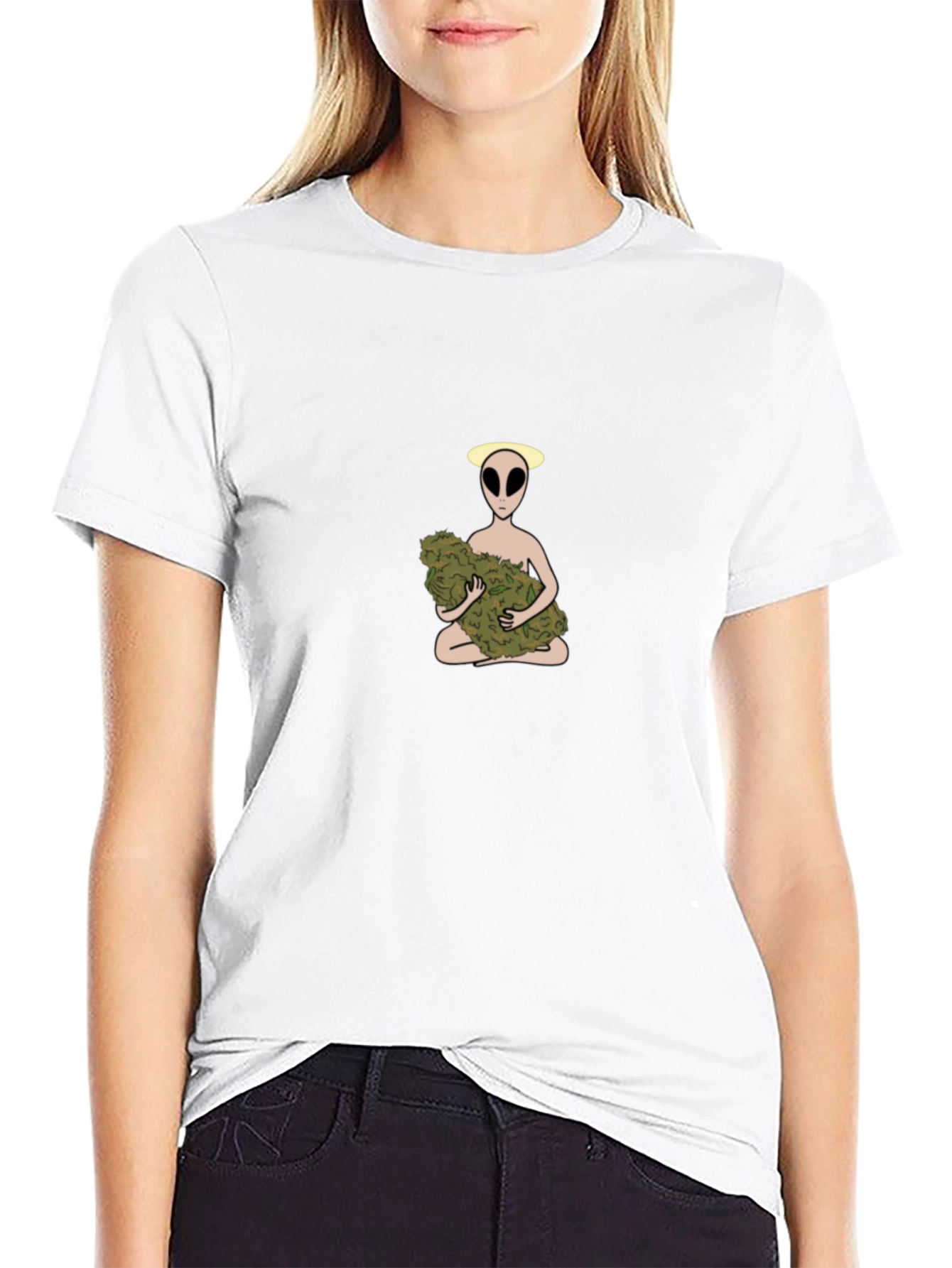 Alien Holding Weed Bud Graphic T-Shirt