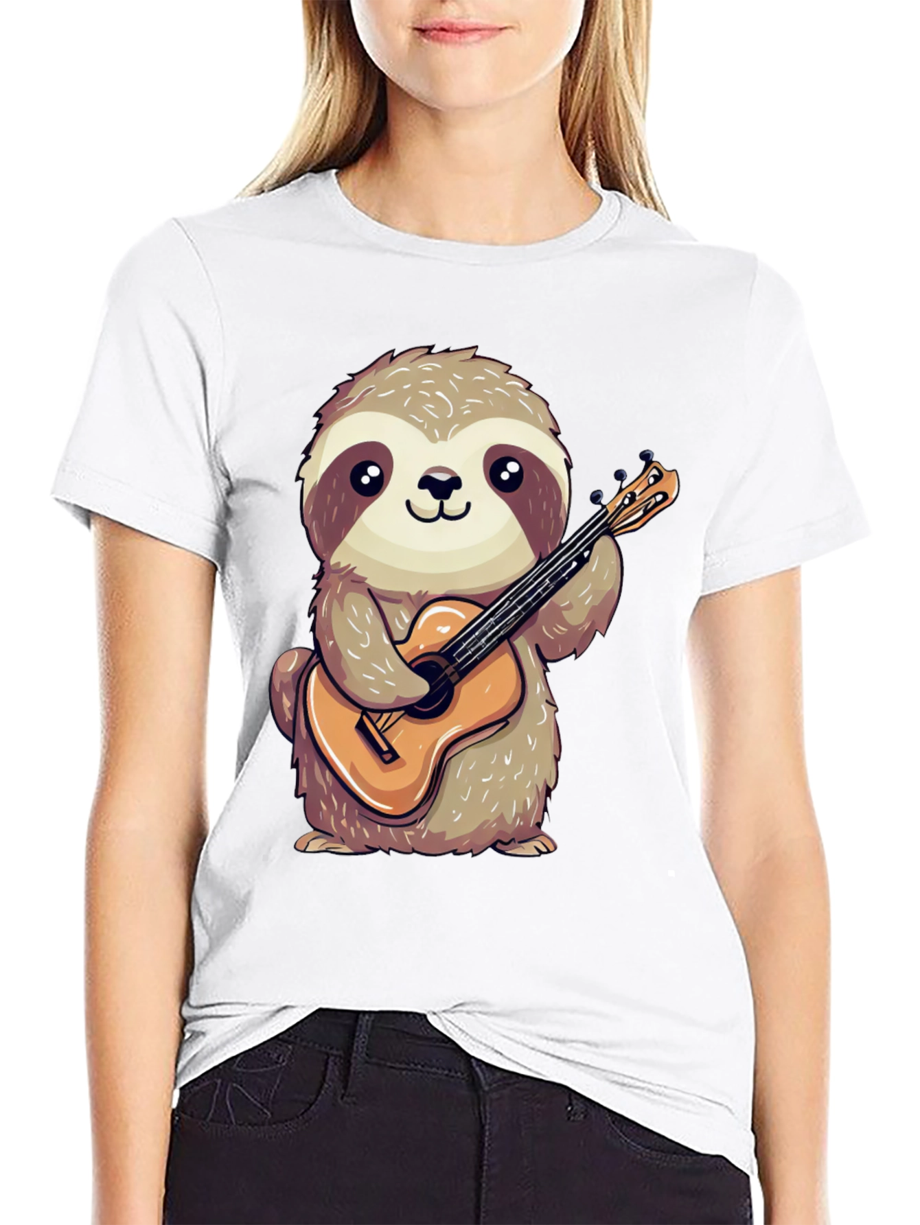 Sloth Guitarist Graphic Tee - Cute & Playful Design