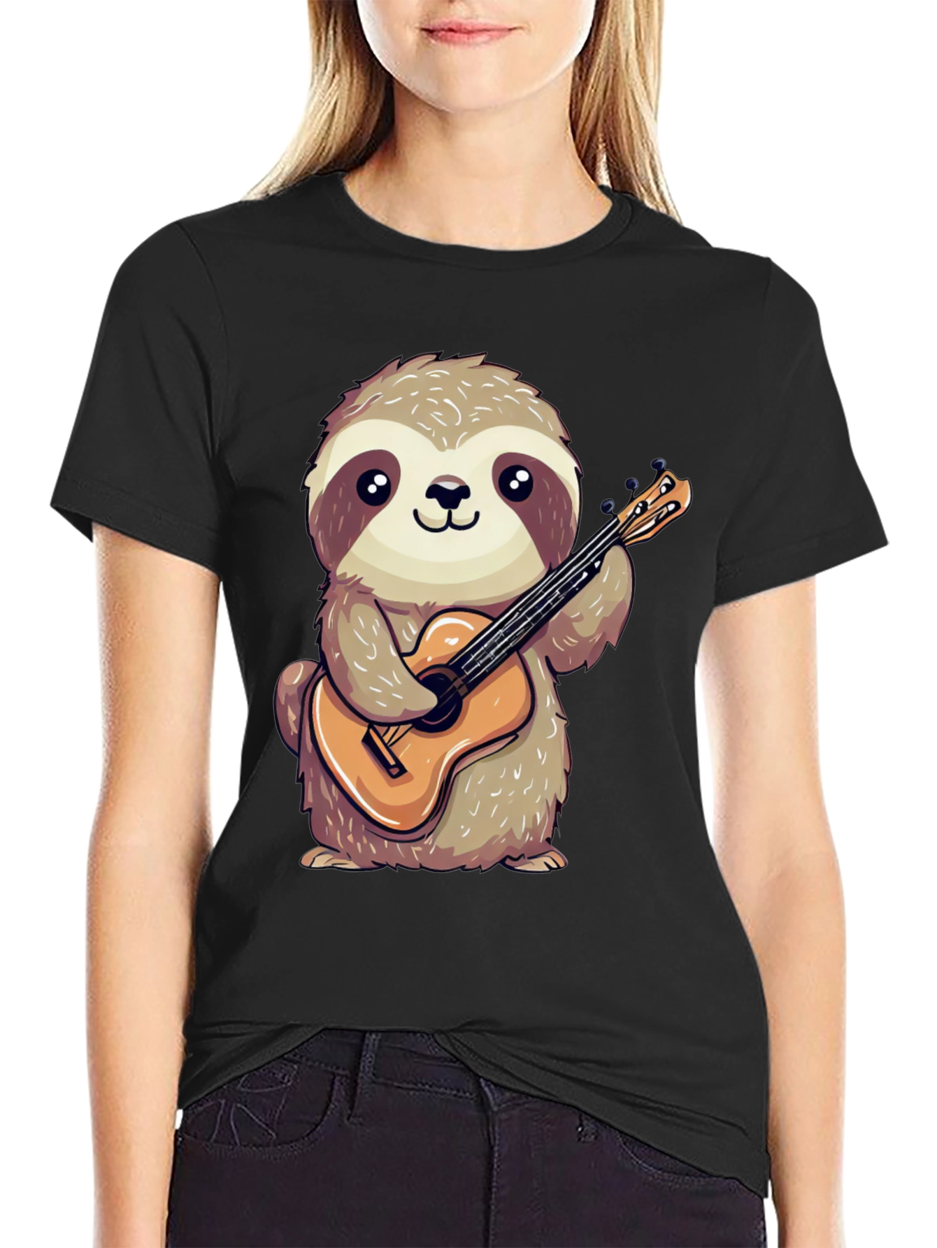 Sloth Guitarist Graphic Tee - Cute & Playful Design