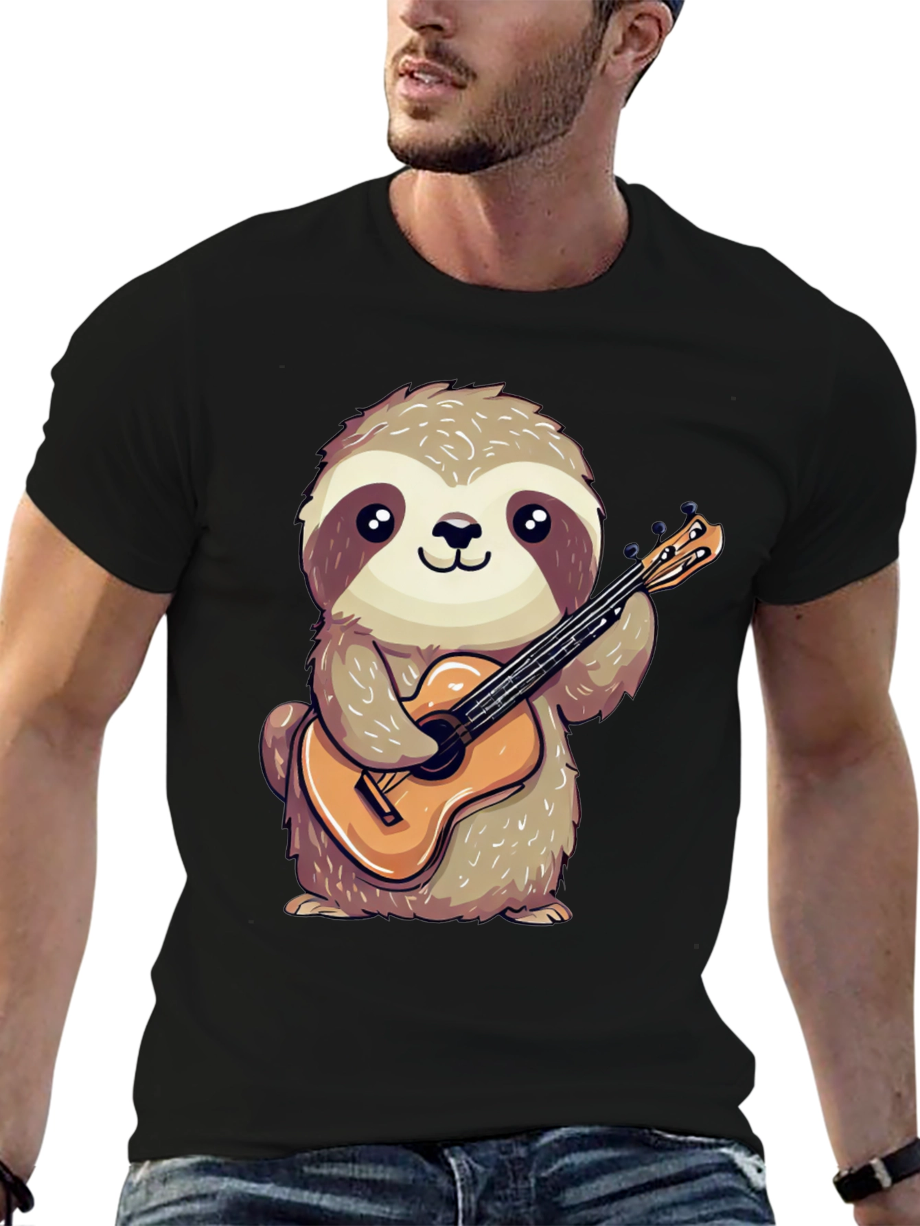 Sloth Guitarist Graphic Tee - Cute & Playful Design