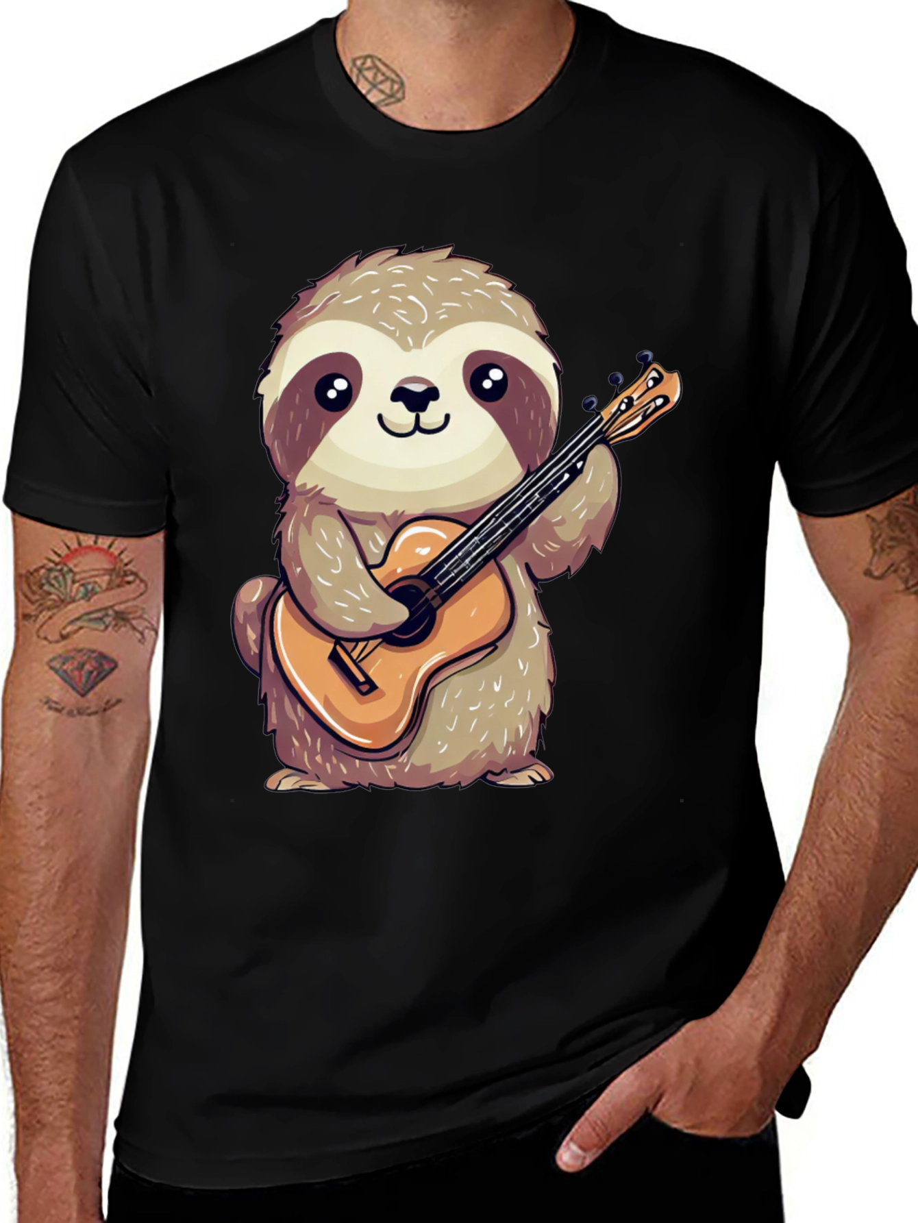 Sloth Guitarist Graphic Tee - Cute & Playful Design