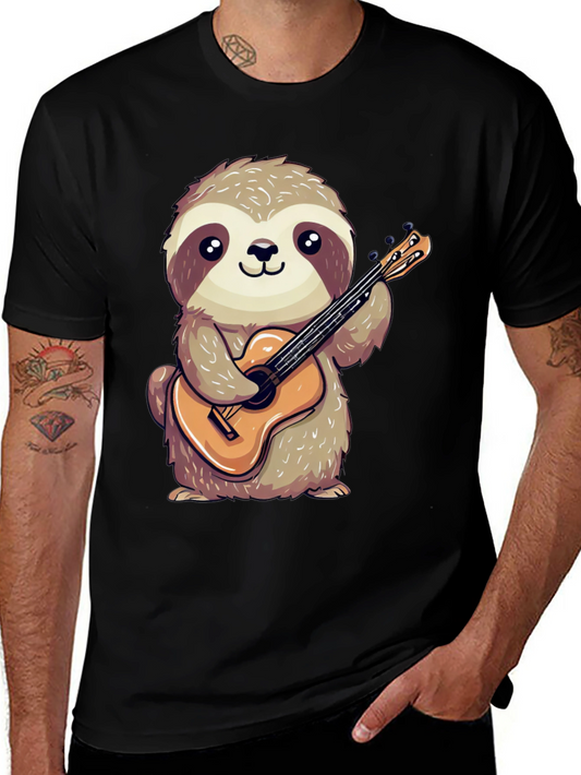 Sloth Guitarist Graphic Tee - Cute & Playful Design