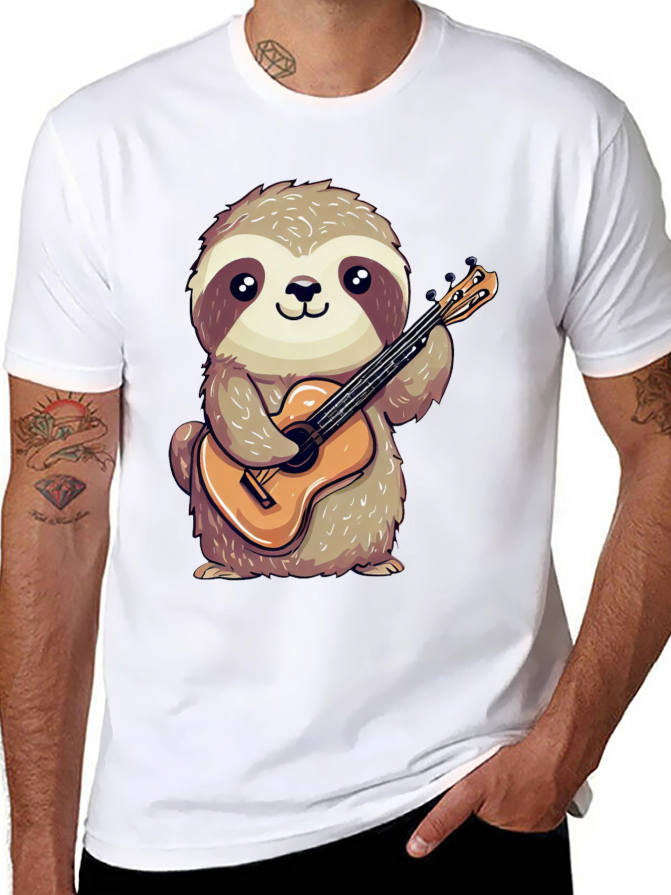 Sloth Guitarist Graphic Tee - Cute & Playful Design