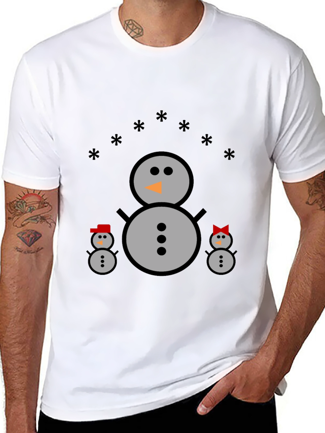 Snowman Family Black T-Shirt
