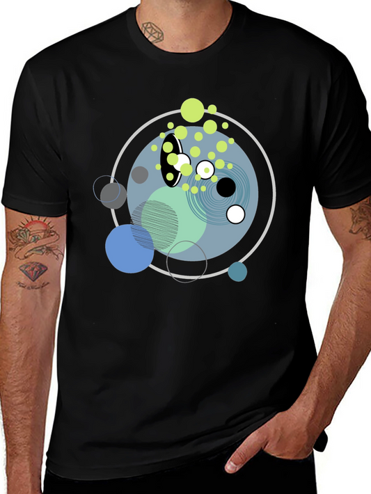 Abstract Geometric Circles Graphic Black T-Shirt