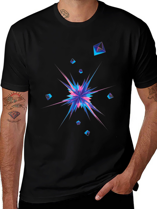 Abstract Geometric Burst Mens Black T-Shirt