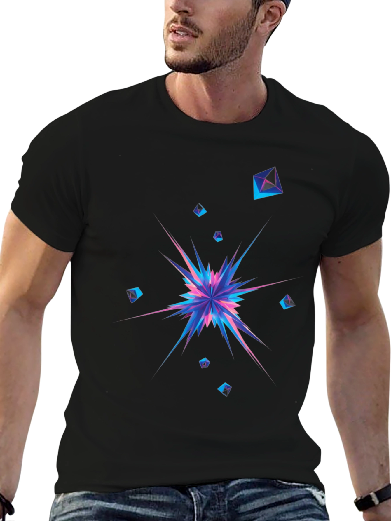 Abstract Geometric Burst Mens Black T-Shirt