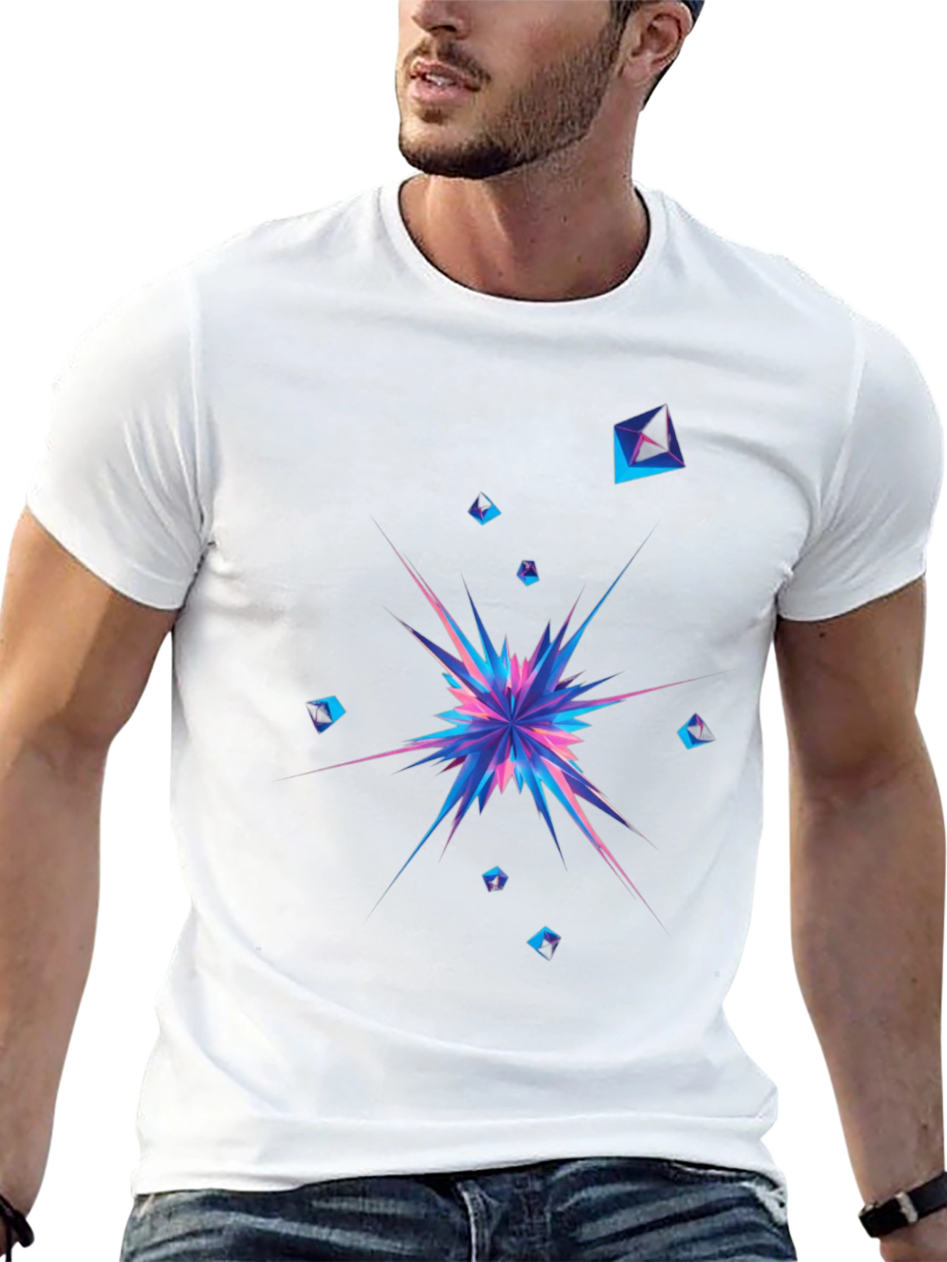 Abstract Geometric Burst Mens Black T-Shirt
